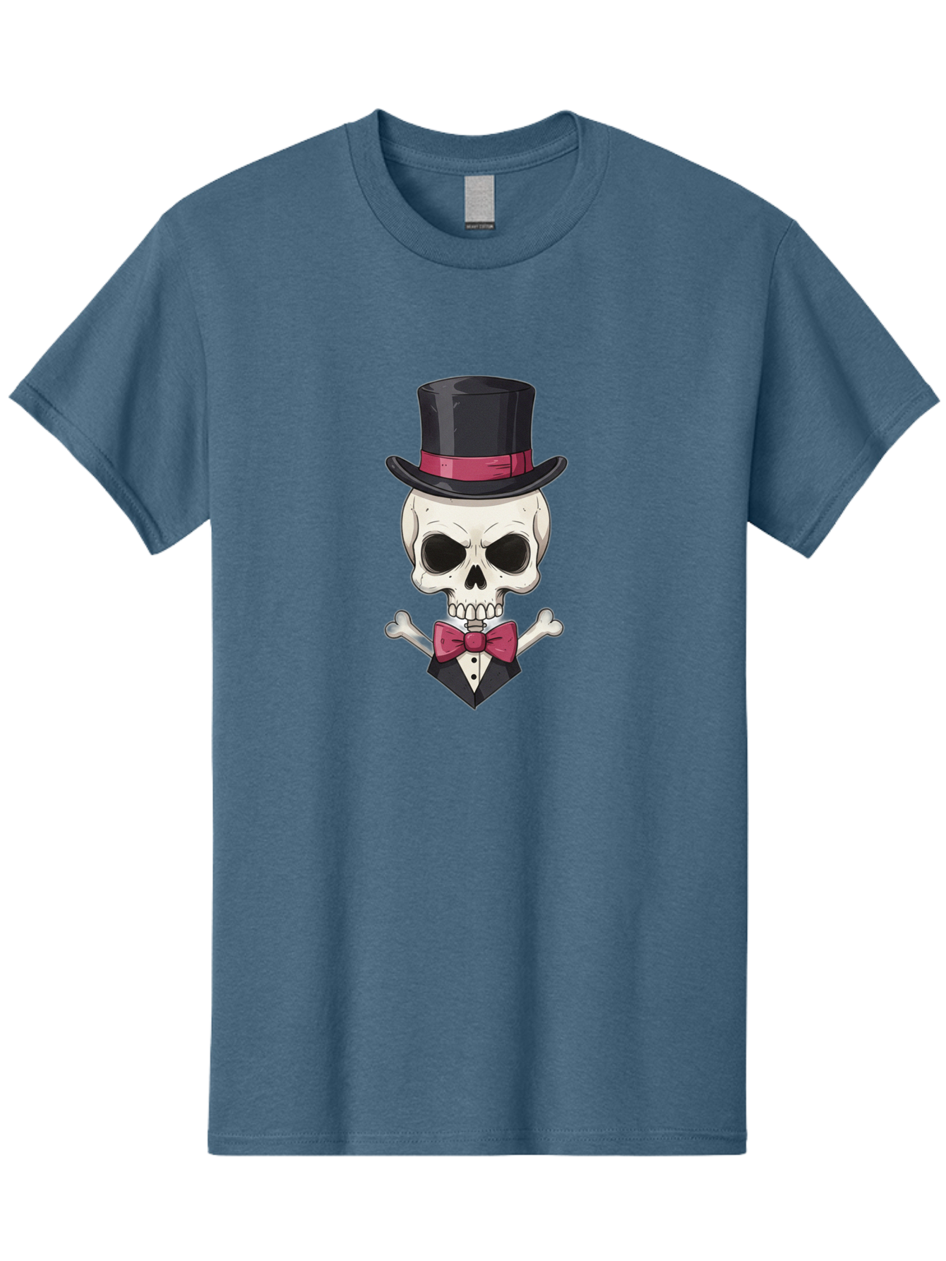 Skull-In-Top-Hat Men'S Graphic Tee, 100% Cotton, Comfortable Casual Summer Wear, Machine Washable, Skull, Crossbones, Top Hat, Bow Tie, Tuxedo, Formal Attire, Spooky, Halloween, Gothic Style, Dark Elegance, Macabre Charm Bad593