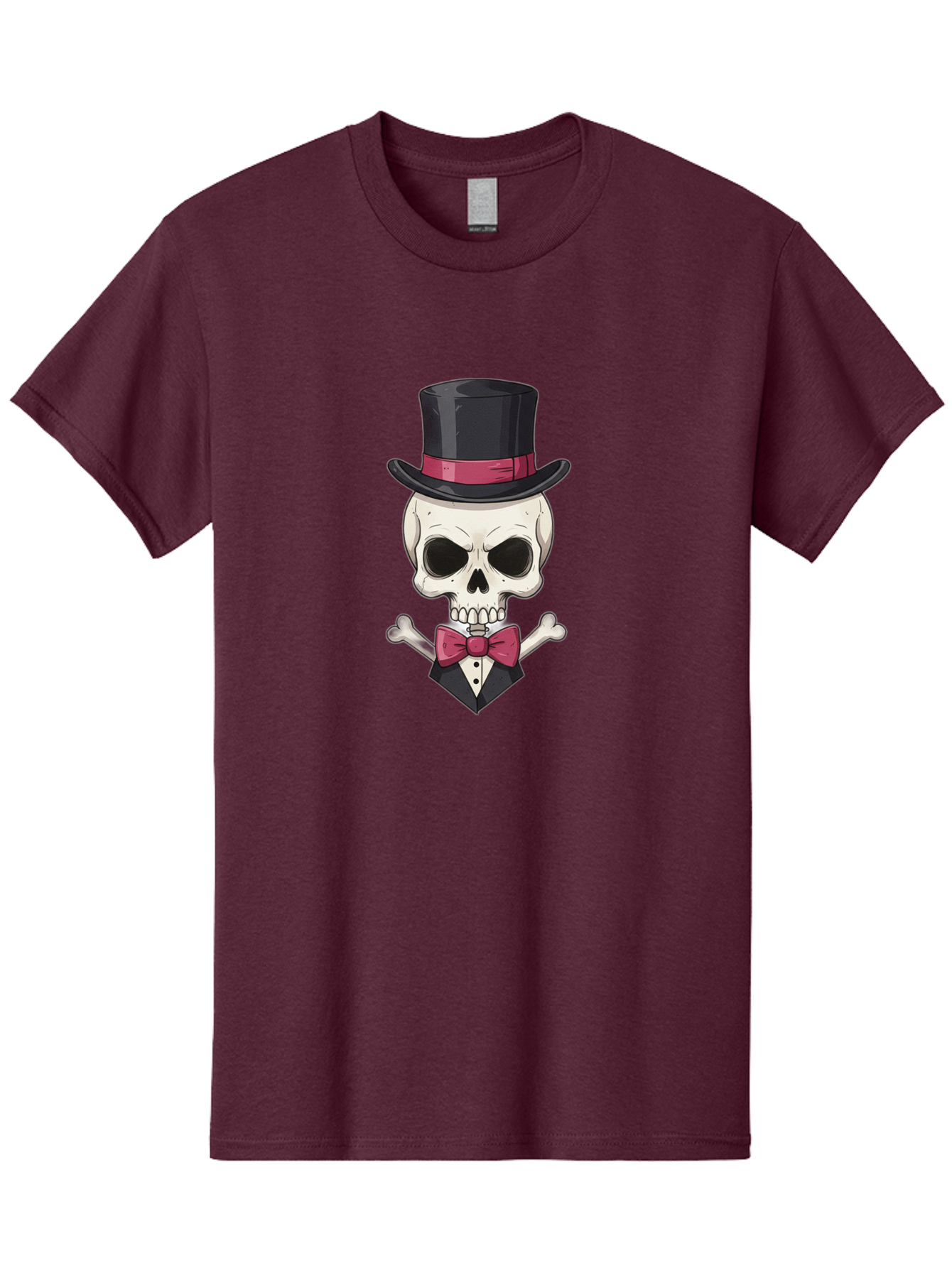 Skull-In-Top-Hat Men'S Graphic Tee, 100% Cotton, Comfortable Casual Summer Wear, Machine Washable, Skull, Crossbones, Top Hat, Bow Tie, Tuxedo, Formal Attire, Spooky, Halloween, Gothic Style, Dark Elegance, Macabre Charm Bad593