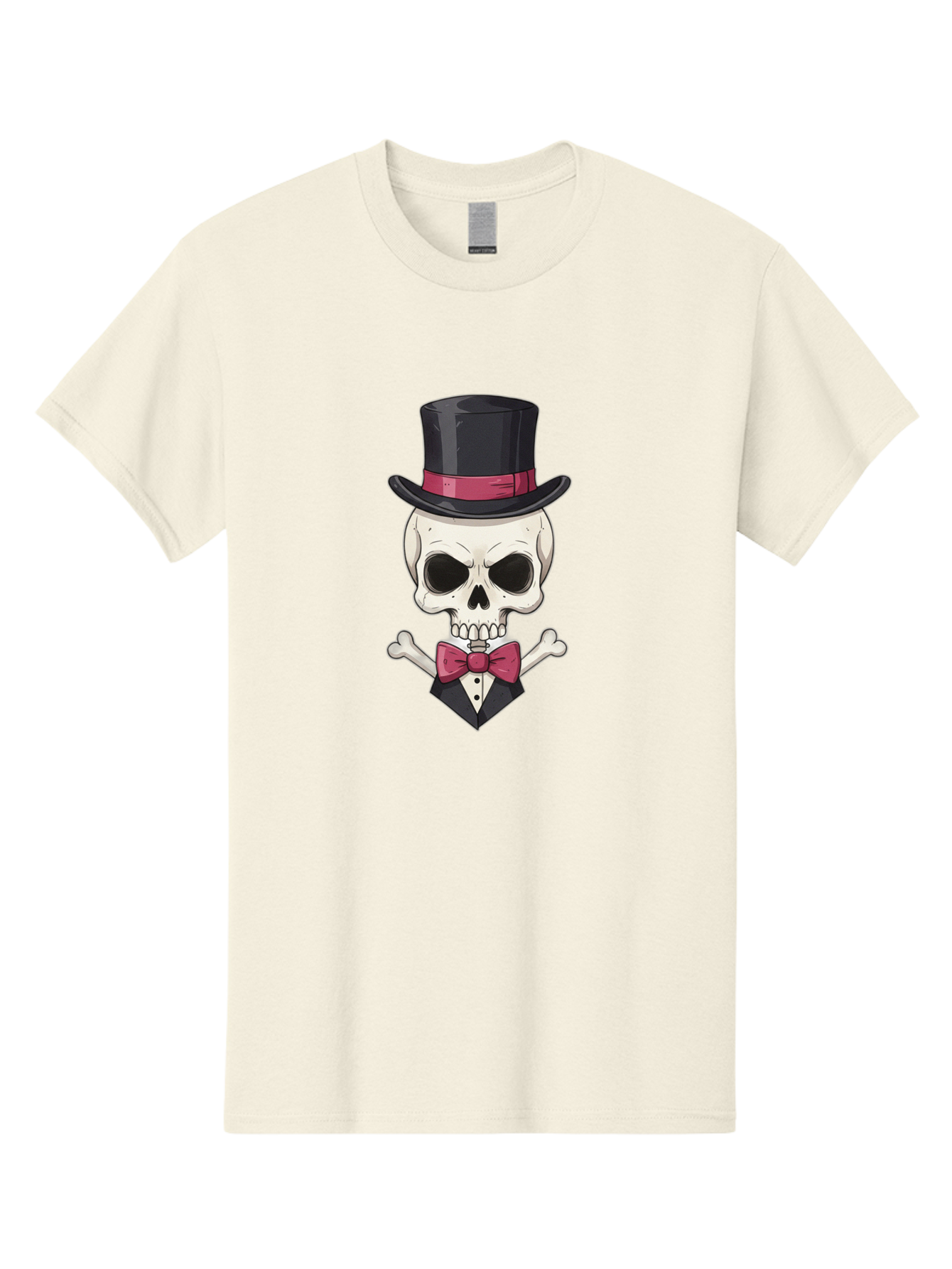 Skull-In-Top-Hat Men'S Graphic Tee, 100% Cotton, Comfortable Casual Summer Wear, Machine Washable, Skull, Crossbones, Top Hat, Bow Tie, Tuxedo, Formal Attire, Spooky, Halloween, Gothic Style, Dark Elegance, Macabre Charm Bad593