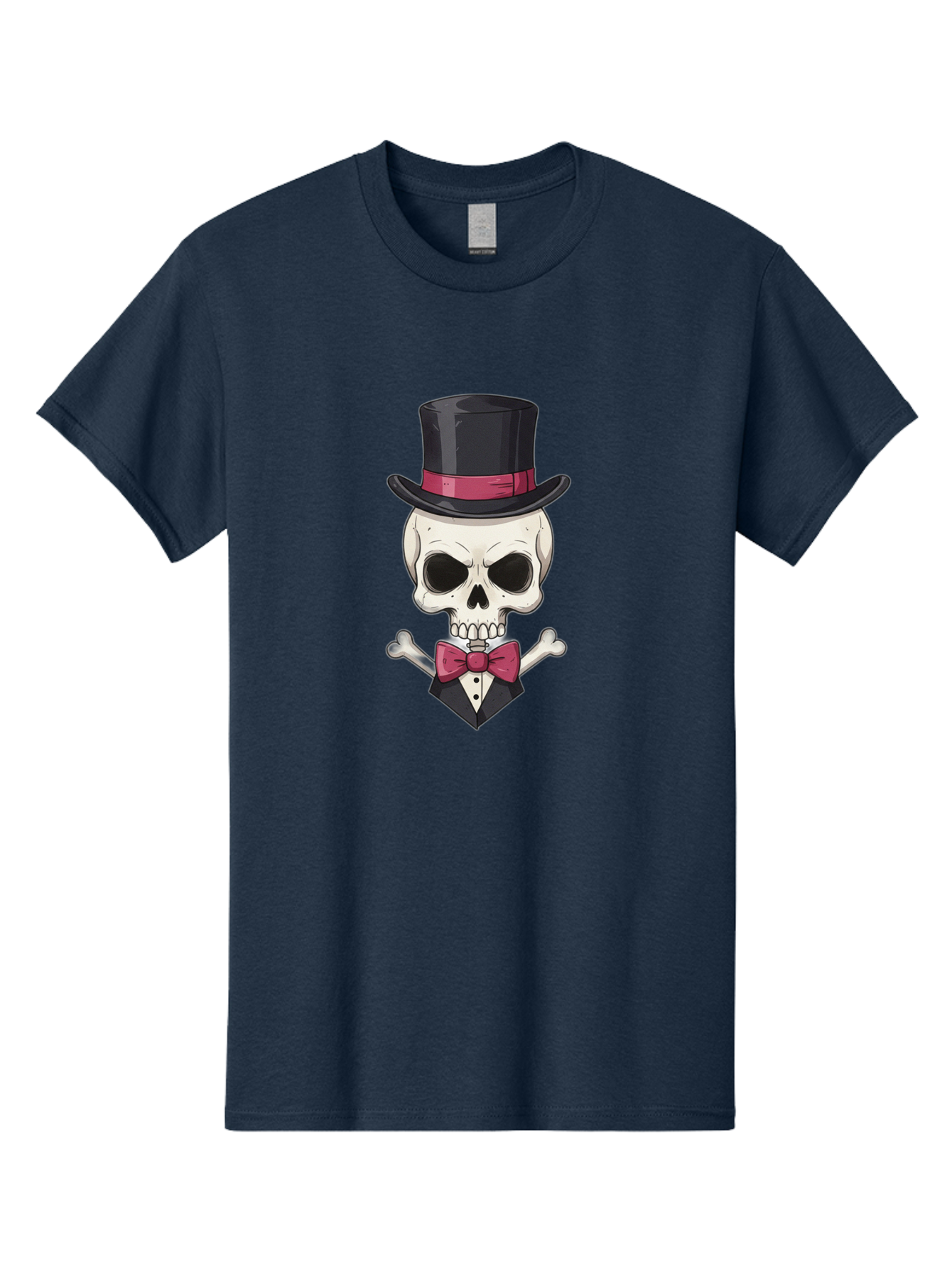 Skull-In-Top-Hat Men'S Graphic Tee, 100% Cotton, Comfortable Casual Summer Wear, Machine Washable, Skull, Crossbones, Top Hat, Bow Tie, Tuxedo, Formal Attire, Spooky, Halloween, Gothic Style, Dark Elegance, Macabre Charm Bad593