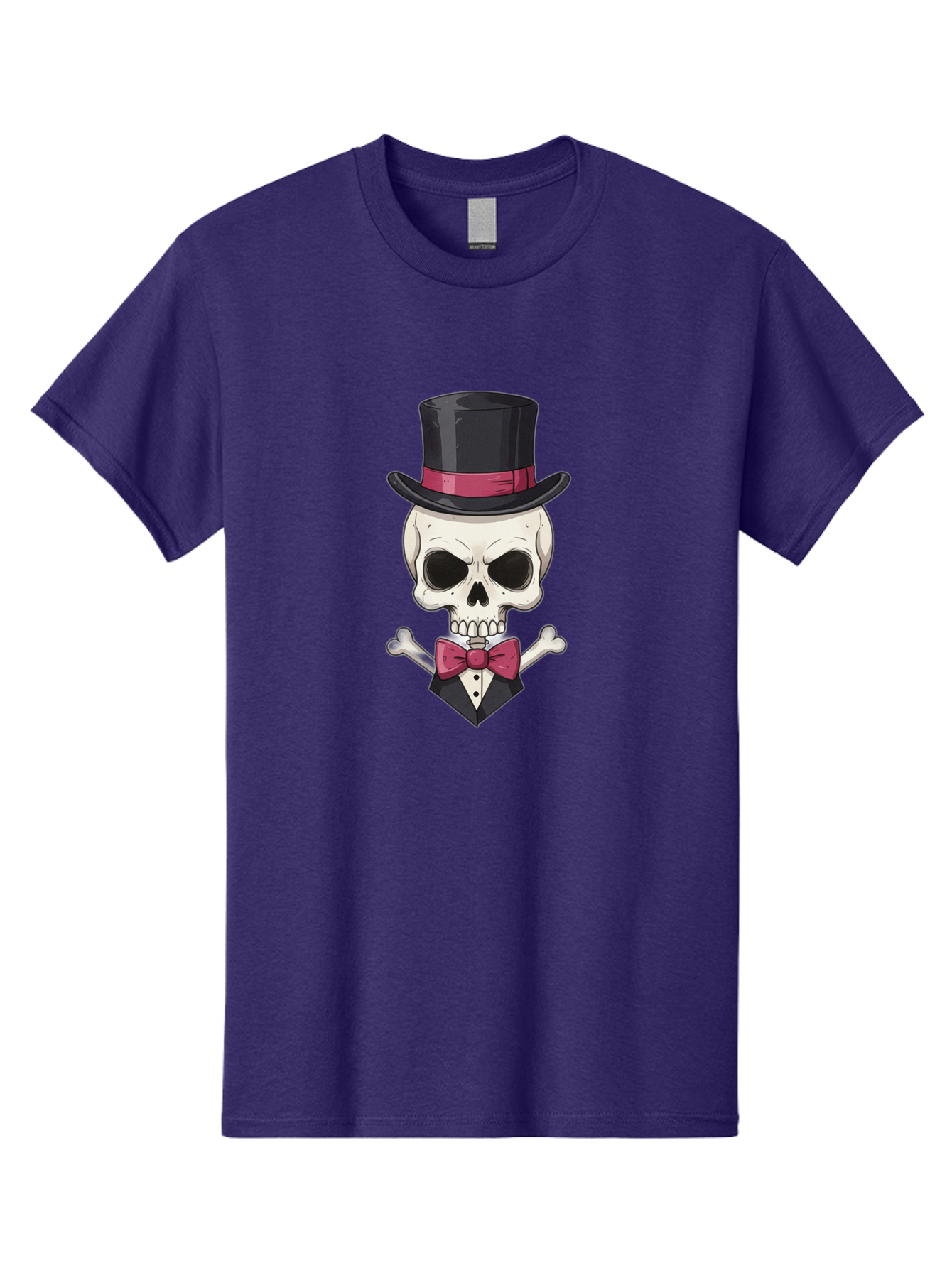 Skull-In-Top-Hat Men'S Graphic Tee, 100% Cotton, Comfortable Casual Summer Wear, Machine Washable, Skull, Crossbones, Top Hat, Bow Tie, Tuxedo, Formal Attire, Spooky, Halloween, Gothic Style, Dark Elegance, Macabre Charm Bad593