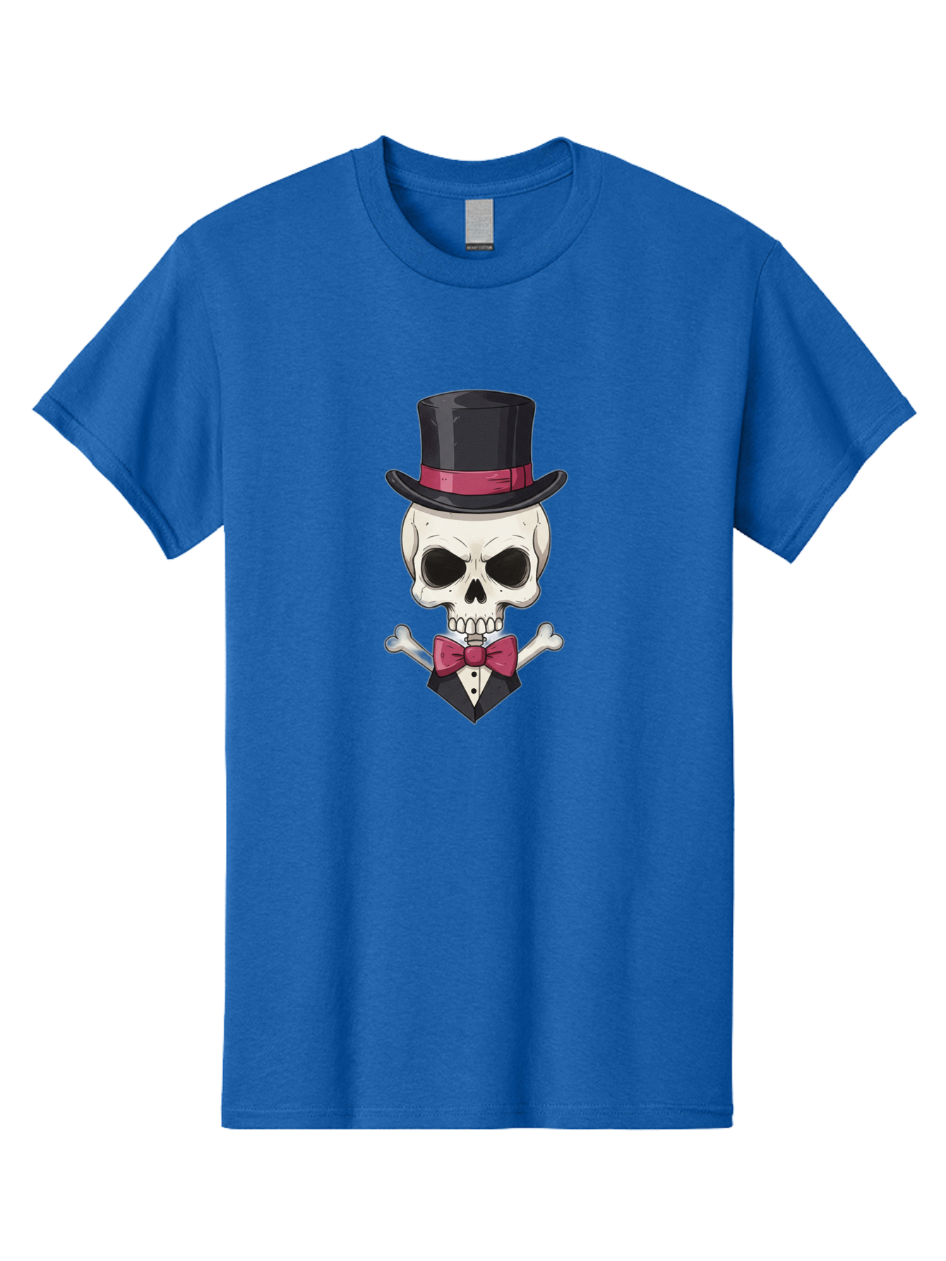 Skull-In-Top-Hat Men'S Graphic Tee, 100% Cotton, Comfortable Casual Summer Wear, Machine Washable, Skull, Crossbones, Top Hat, Bow Tie, Tuxedo, Formal Attire, Spooky, Halloween, Gothic Style, Dark Elegance, Macabre Charm Bad593