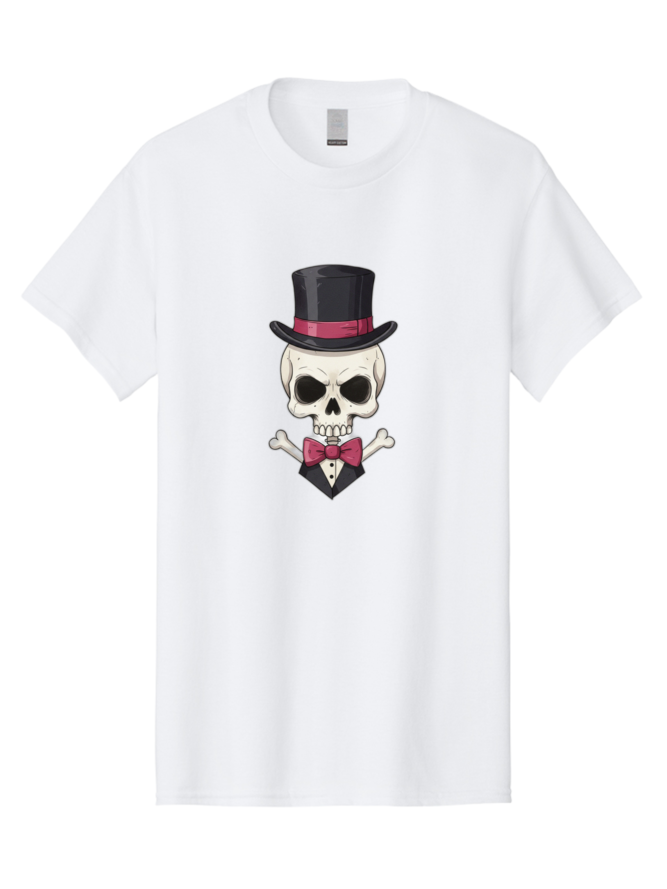 Skull-In-Top-Hat Men'S Graphic Tee, 100% Cotton, Comfortable Casual Summer Wear, Machine Washable, Skull, Crossbones, Top Hat, Bow Tie, Tuxedo, Formal Attire, Spooky, Halloween, Gothic Style, Dark Elegance, Macabre Charm Bad593