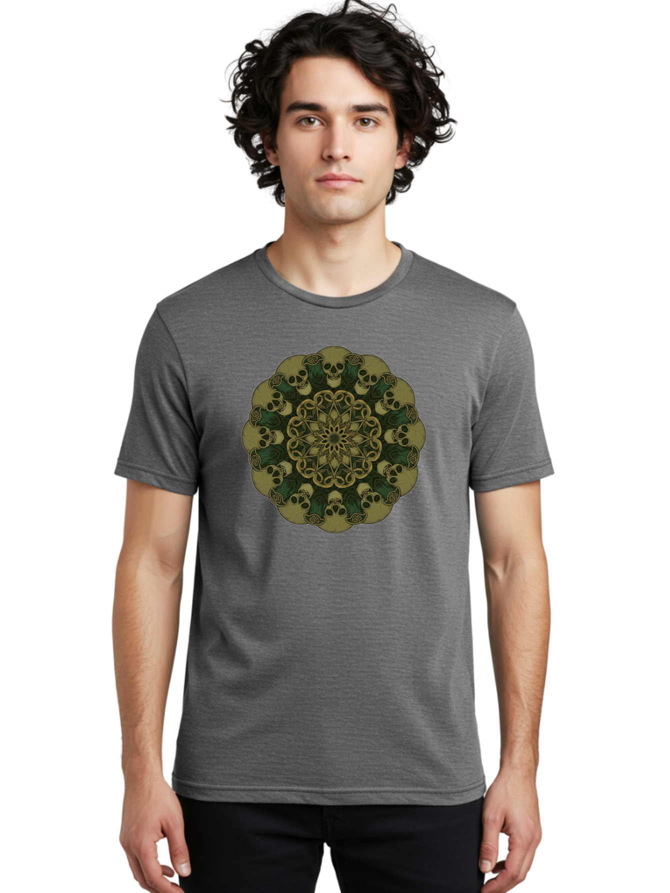 Skull-Mandala-1 Men'S Graphic Tee, 100% Cotton, Comfortable Casual Summer Wear, Machine Washable, Skull Mandala, Intricate Design, Mystic Symbols, Gothic Art, Skulls, Mandala Pattern, Mystical Imagery, Symbolic Art, Dark Mysticism Bad595