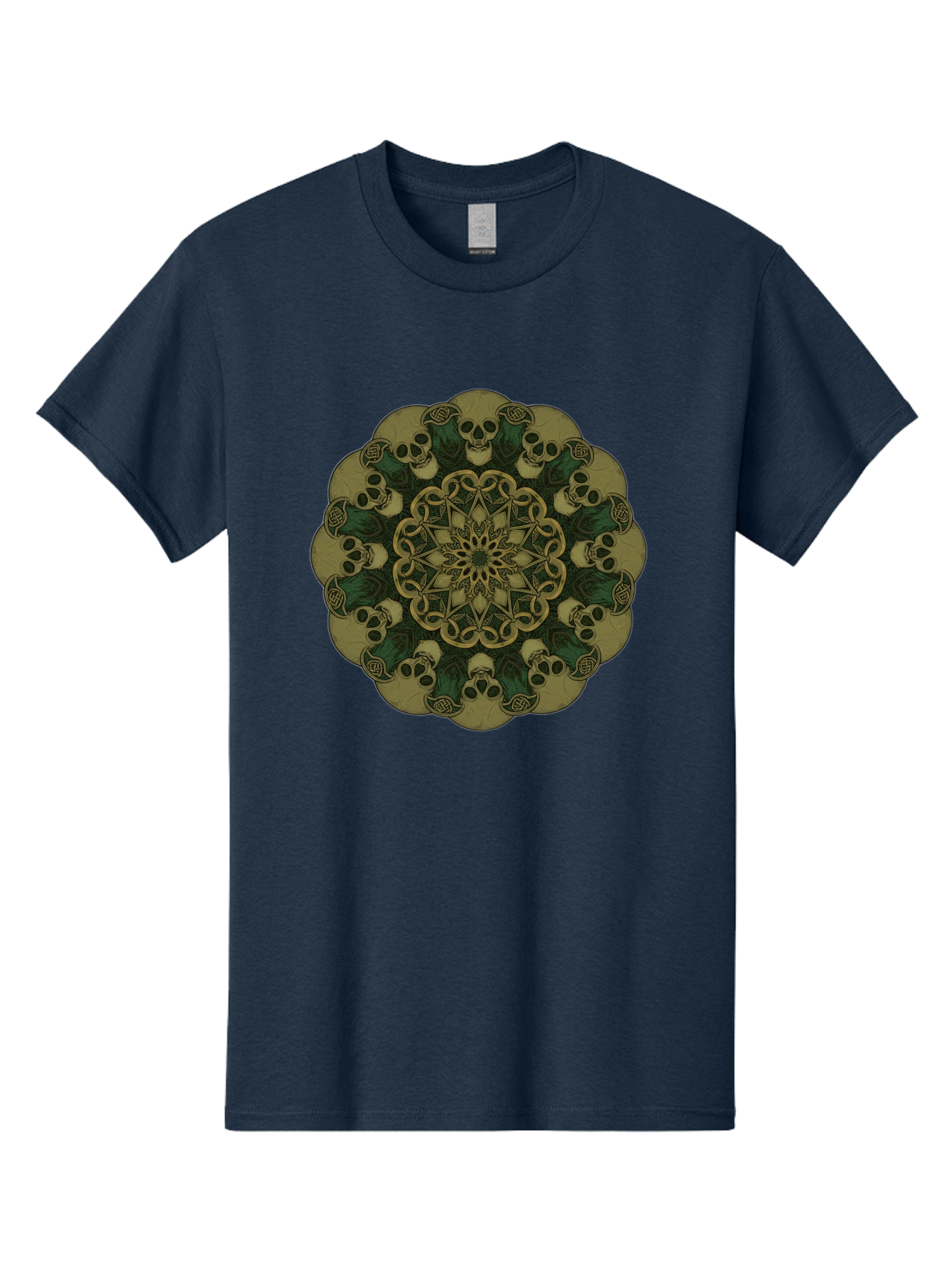 Skull-Mandala-1 Men'S Graphic Tee, 100% Cotton, Comfortable Casual Summer Wear, Machine Washable, Skull Mandala, Intricate Design, Mystic Symbols, Gothic Art, Skulls, Mandala Pattern, Mystical Imagery, Symbolic Art, Dark Mysticism Bad595
