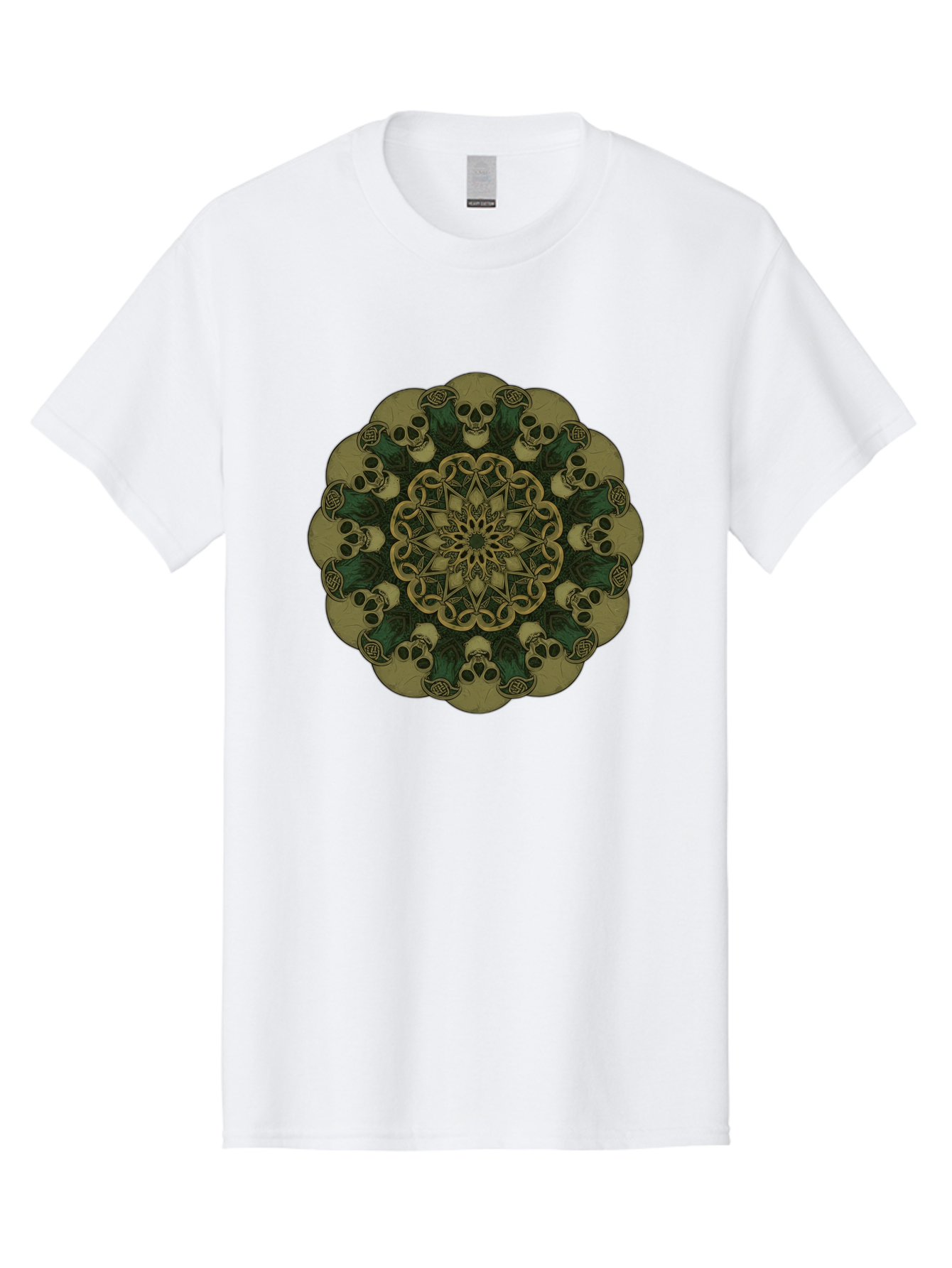 Skull-Mandala-1 Men'S Graphic Tee, 100% Cotton, Comfortable Casual Summer Wear, Machine Washable, Skull Mandala, Intricate Design, Mystic Symbols, Gothic Art, Skulls, Mandala Pattern, Mystical Imagery, Symbolic Art, Dark Mysticism Bad595