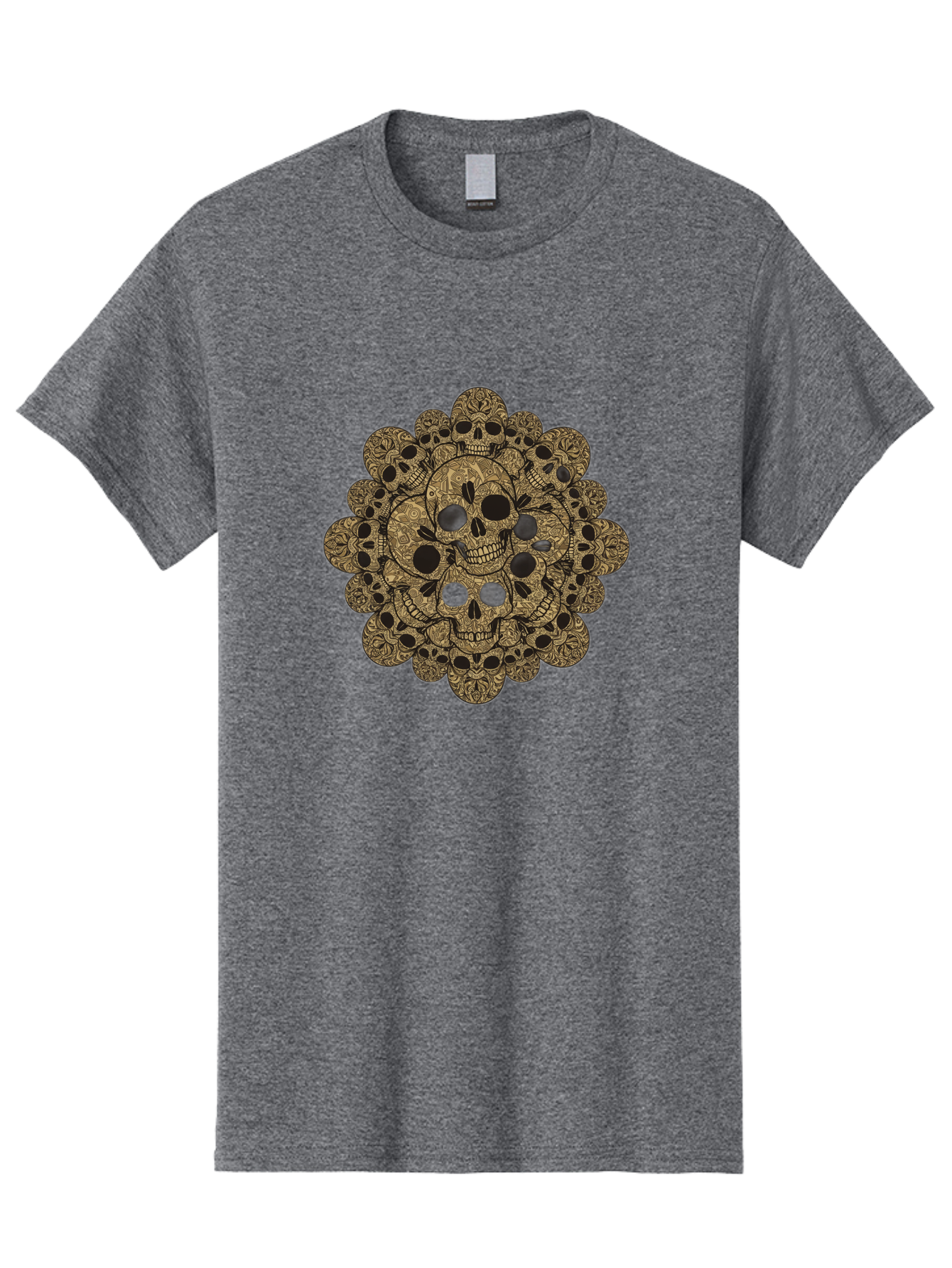 Skull-Mandala-4 Men'S Graphic Tee, 100% Cotton, Comfortable Casual Summer Wear, Machine Washable, Sugar Skulls, Floral Skull Design, Intricate Patterns, Day Of The Dead, Mexican Culture, Symbolic Art, Ornate Skulls Bad598