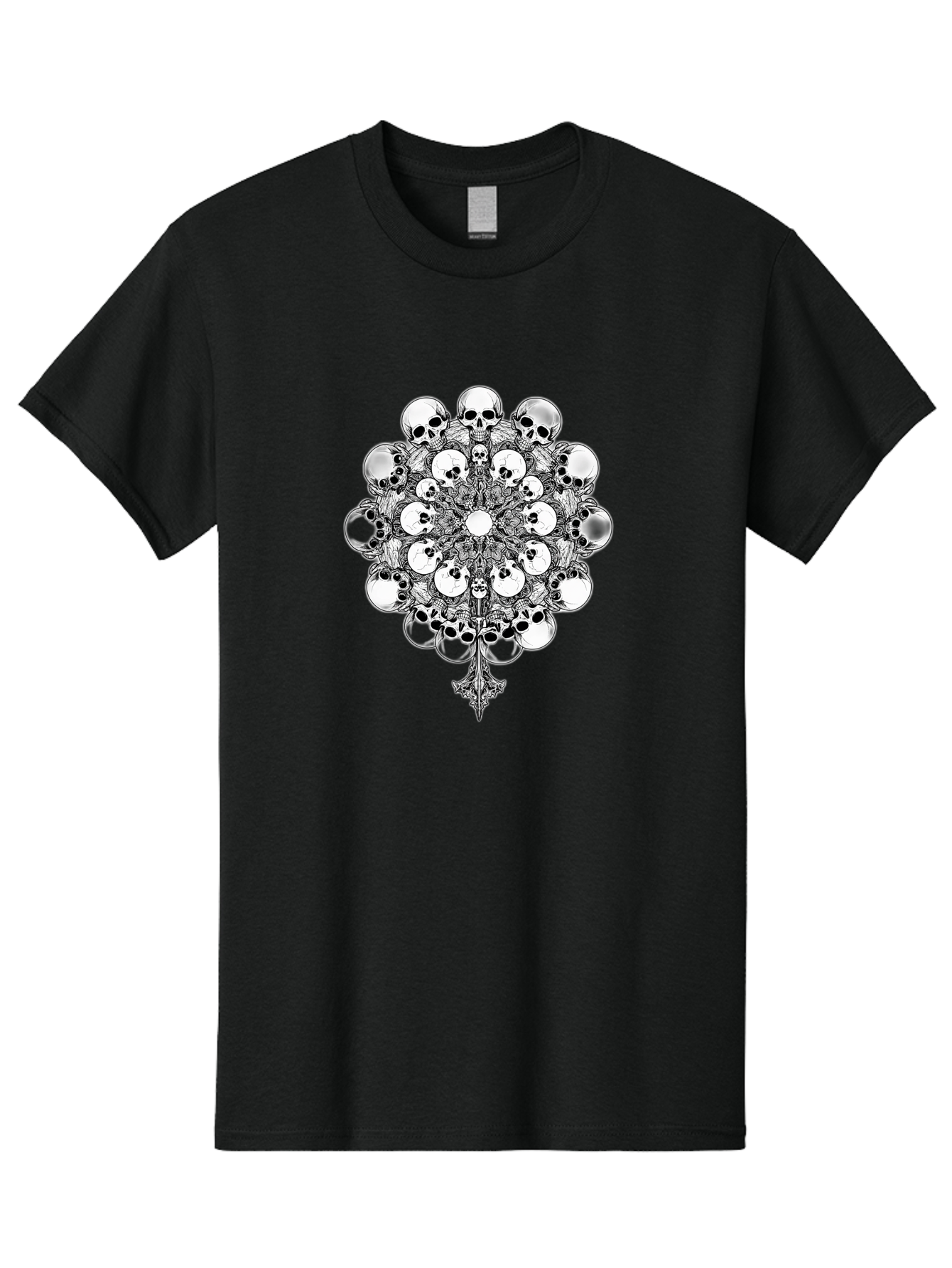 Skull-Mandala-5 Men'S Graphic Tee, 100% Cotton, Comfortable Casual Summer Wear, Machine Washable, Skull Art, Mandala Design, Intricate Patterns, Floral Motifs, Death Symbolism, Mystical Imagery, Gothic Style, Dark Art, Ornate Details Bad599