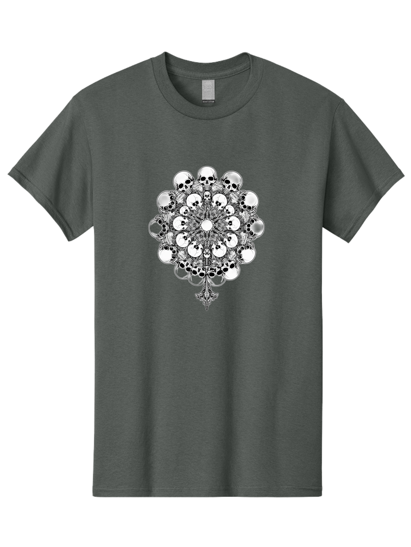 Skull-Mandala-5 Men'S Graphic Tee, 100% Cotton, Comfortable Casual Summer Wear, Machine Washable, Skull Art, Mandala Design, Intricate Patterns, Floral Motifs, Death Symbolism, Mystical Imagery, Gothic Style, Dark Art, Ornate Details Bad599