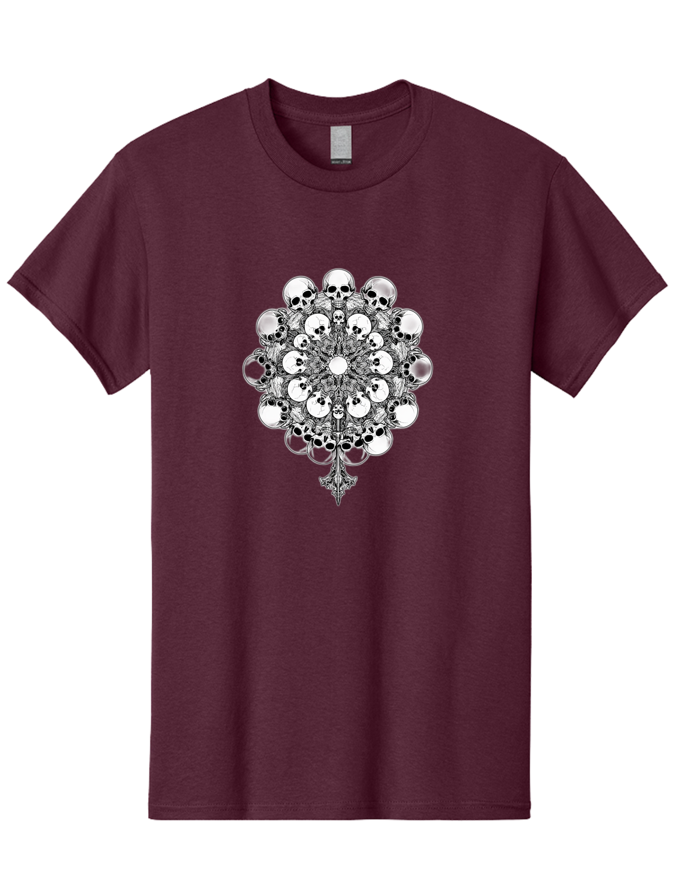 Skull-Mandala-5 Men'S Graphic Tee, 100% Cotton, Comfortable Casual Summer Wear, Machine Washable, Skull Art, Mandala Design, Intricate Patterns, Floral Motifs, Death Symbolism, Mystical Imagery, Gothic Style, Dark Art, Ornate Details Bad599