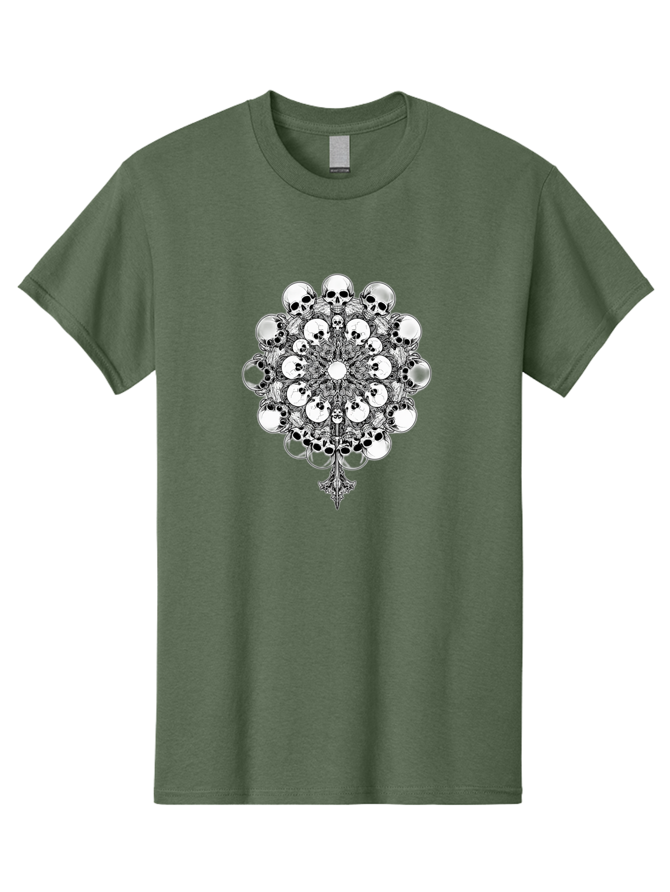 Skull-Mandala-5 Men'S Graphic Tee, 100% Cotton, Comfortable Casual Summer Wear, Machine Washable, Skull Art, Mandala Design, Intricate Patterns, Floral Motifs, Death Symbolism, Mystical Imagery, Gothic Style, Dark Art, Ornate Details Bad599