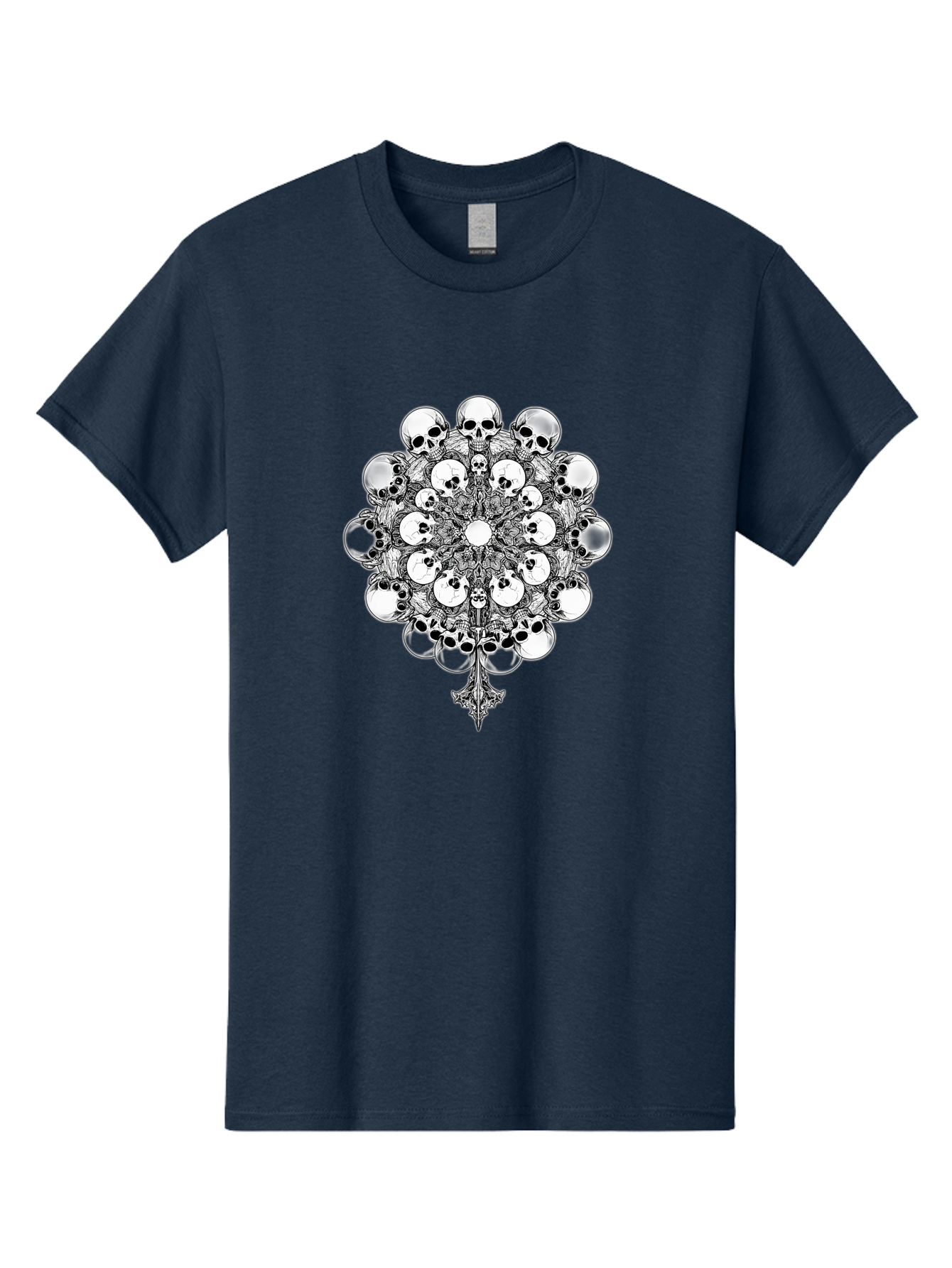 Skull-Mandala-5 Men'S Graphic Tee, 100% Cotton, Comfortable Casual Summer Wear, Machine Washable, Skull Art, Mandala Design, Intricate Patterns, Floral Motifs, Death Symbolism, Mystical Imagery, Gothic Style, Dark Art, Ornate Details Bad599