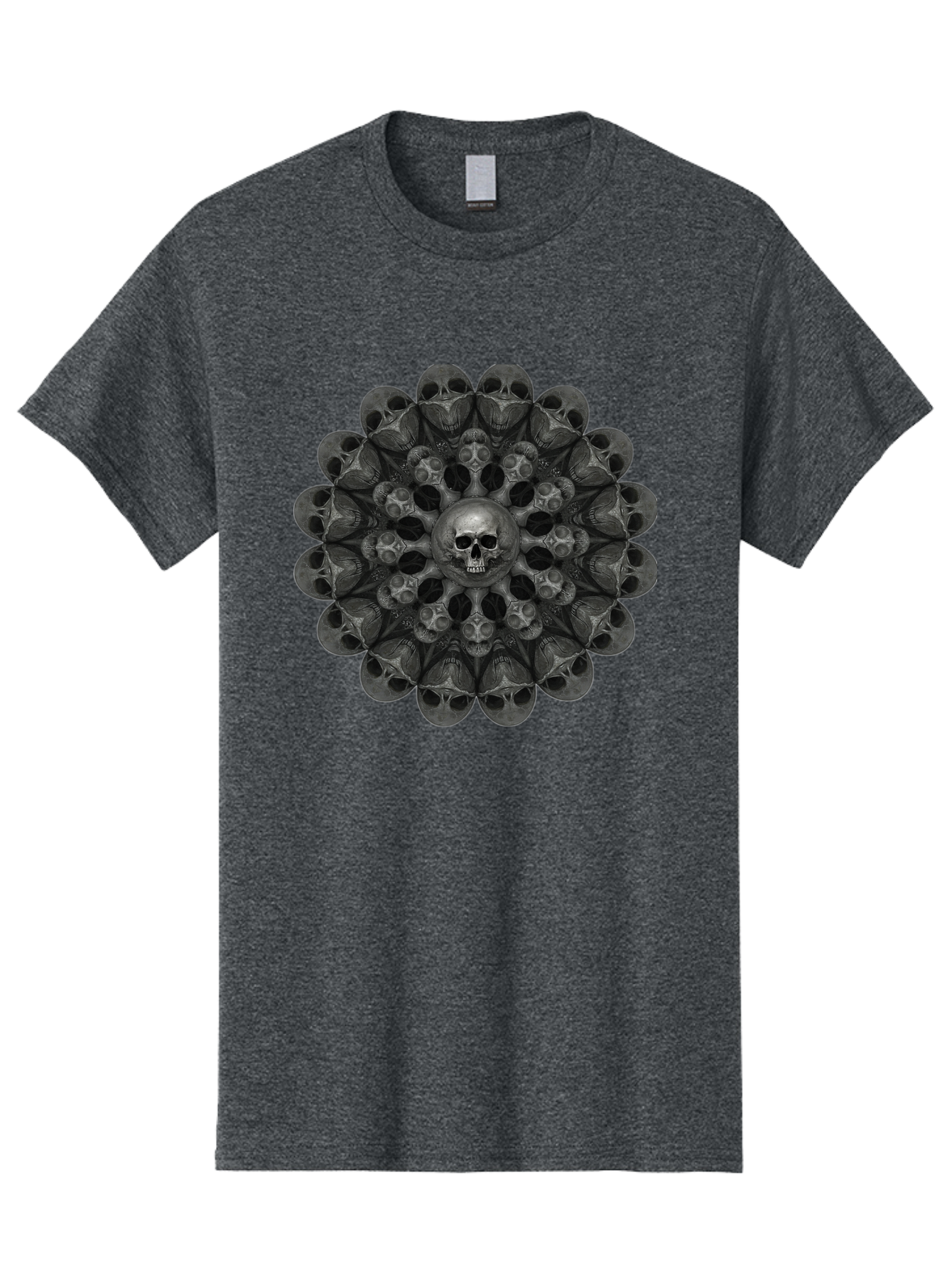 Skull-Mandala-6 Men'S Graphic Tee, 100% Cotton, Comfortable Casual Summer Wear, Machine Washable, Mandala Skull, Skull Pattern, Multiple Skulls, Gothic Art, Dark Art, Surrealism, Symbolic Imagery, Intricate Design, Mysticism, Bad600