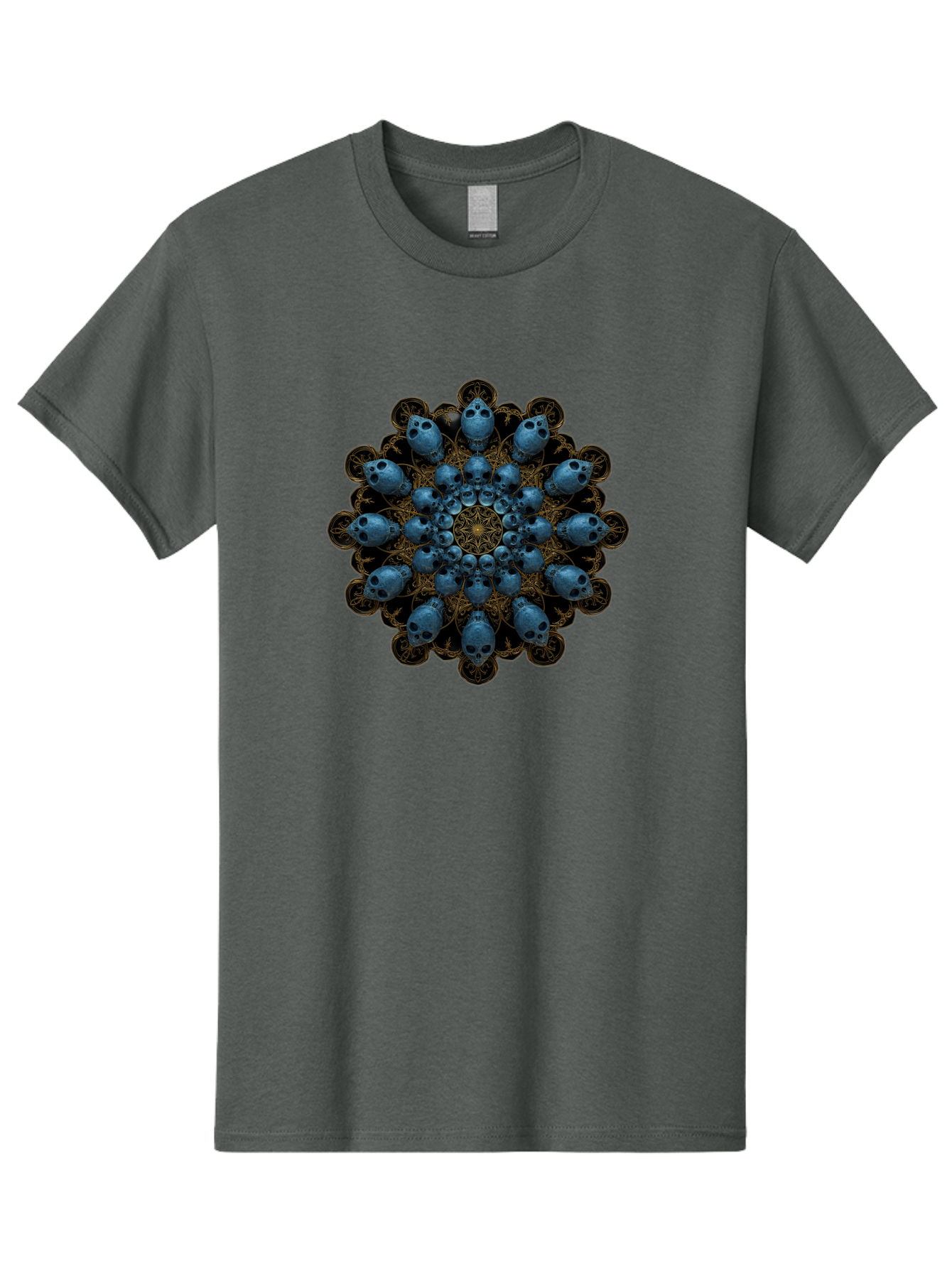 Skull-Mandala-7 Men'S Graphic Tee, 100% Cotton, Comfortable Casual Summer Wear, Machine Washable, Skull Mandala, Symmetrical Design, Intricate Patterns, Gothic Art, Mystical Symbols, Skulls, Mandala Art, Surreal Imagery, Mysterious, Bad601