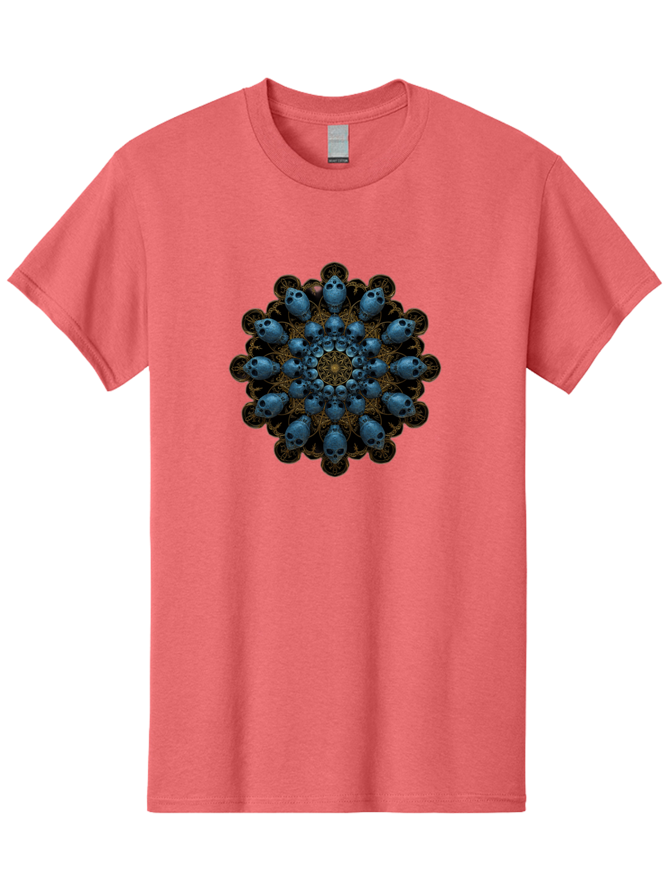 Skull-Mandala-7 Men'S Graphic Tee, 100% Cotton, Comfortable Casual Summer Wear, Machine Washable, Skull Mandala, Symmetrical Design, Intricate Patterns, Gothic Art, Mystical Symbols, Skulls, Mandala Art, Surreal Imagery, Mysterious, Bad601