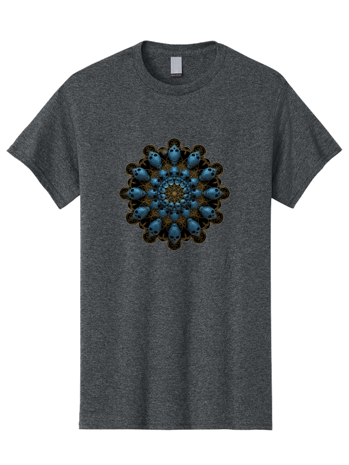 Skull-Mandala-7 Men'S Graphic Tee, 100% Cotton, Comfortable Casual Summer Wear, Machine Washable, Skull Mandala, Symmetrical Design, Intricate Patterns, Gothic Art, Mystical Symbols, Skulls, Mandala Art, Surreal Imagery, Mysterious, Bad601