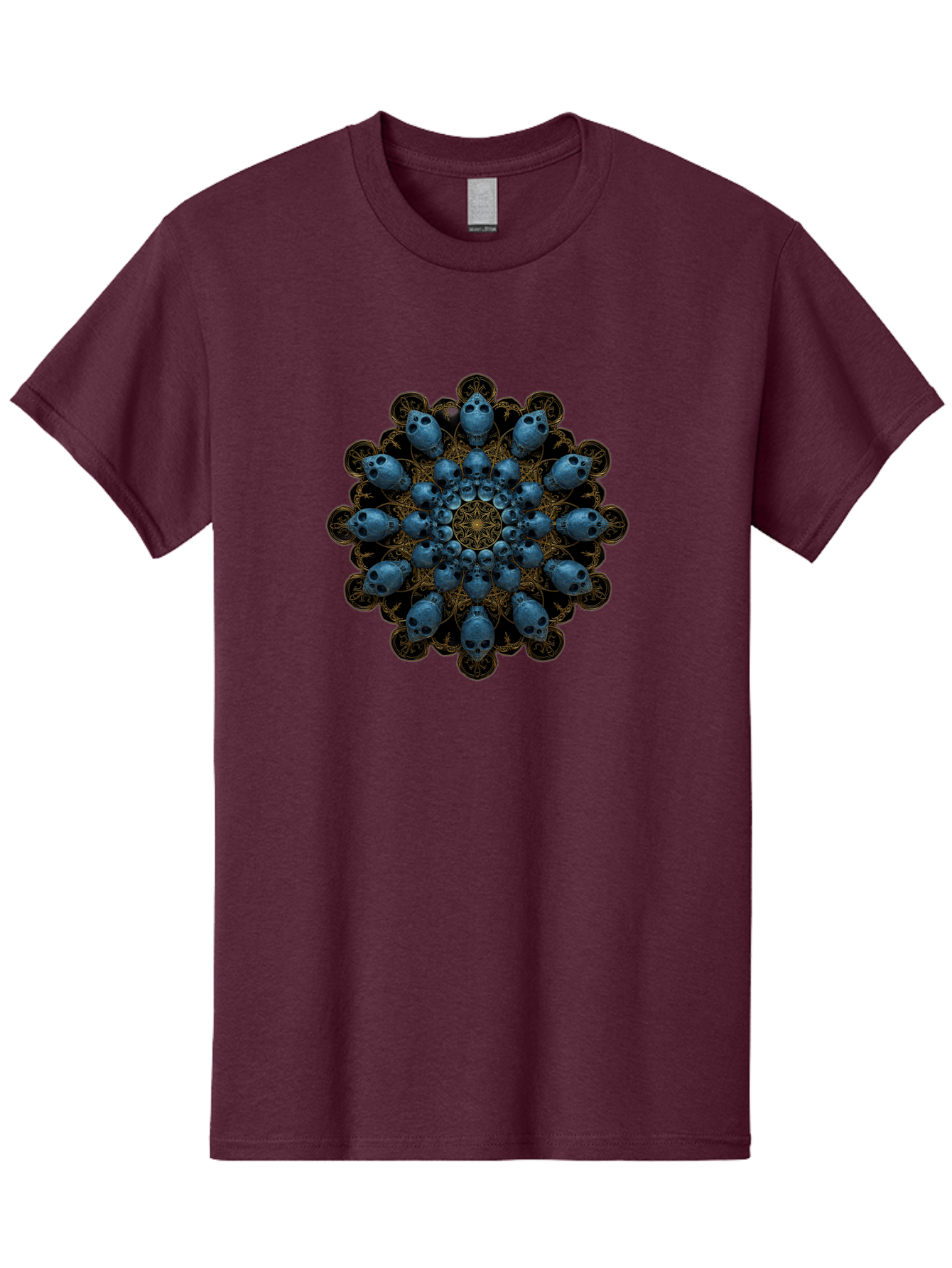 Skull-Mandala-7 Men'S Graphic Tee, 100% Cotton, Comfortable Casual Summer Wear, Machine Washable, Skull Mandala, Symmetrical Design, Intricate Patterns, Gothic Art, Mystical Symbols, Skulls, Mandala Art, Surreal Imagery, Mysterious, Bad601