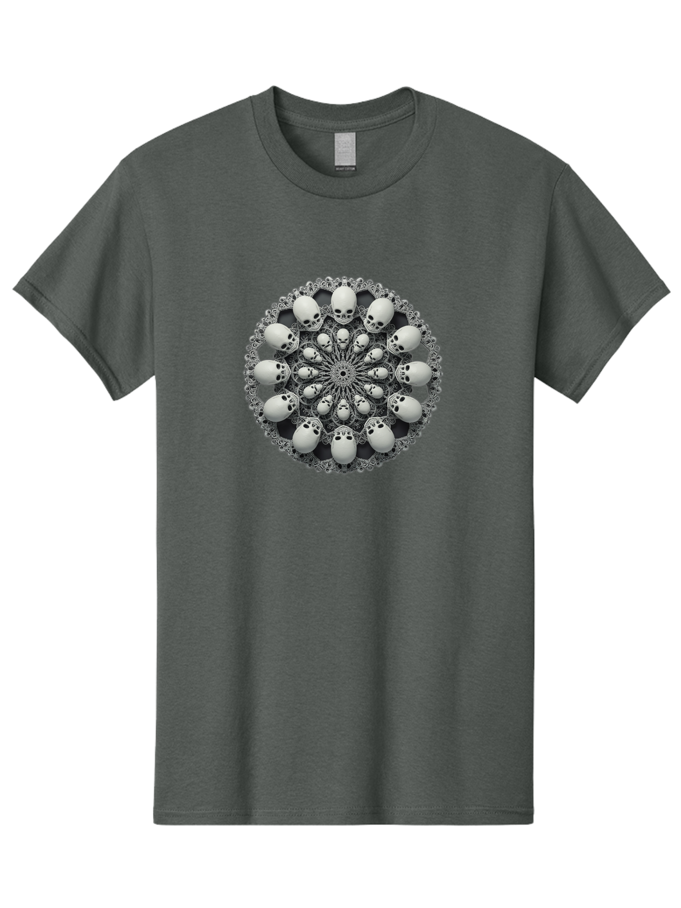 Skull-Mandala Men'S Graphic Tee, 100% Cotton, Comfortable Casual Summer Wear, Machine Washable, Mandala Design, Skull Art, Intricate Patterns, White Skulls, Mystical Symbols, Hypnotic Visuals, Geometric Shapes, Ornate Details, Abstract Art, Bad602