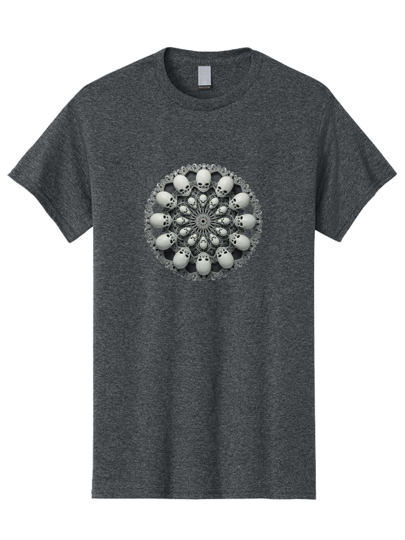 Skull-Mandala Men'S Graphic Tee, 100% Cotton, Comfortable Casual Summer Wear, Machine Washable, Mandala Design, Skull Art, Intricate Patterns, White Skulls, Mystical Symbols, Hypnotic Visuals, Geometric Shapes, Ornate Details, Abstract Art, Bad602
