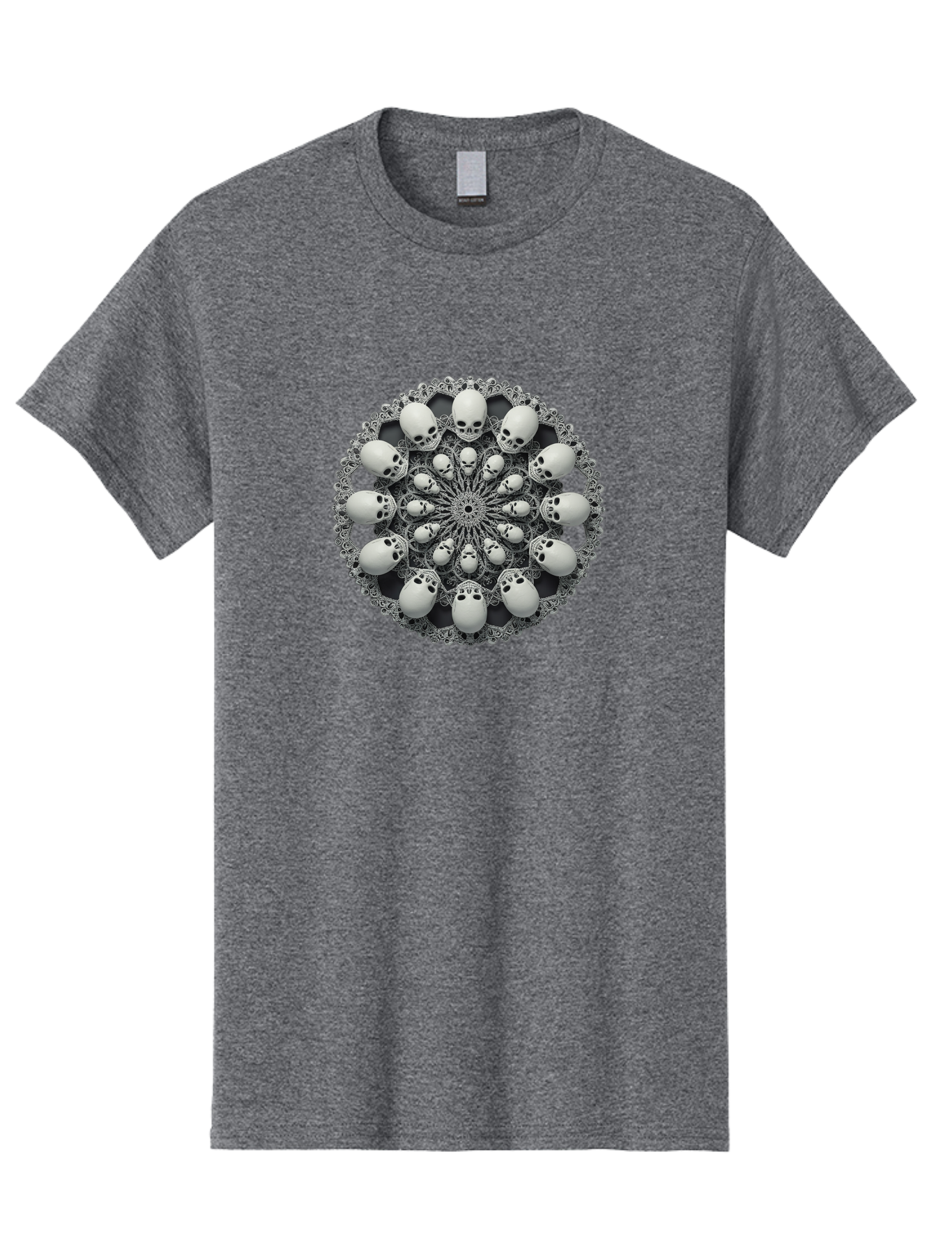 Skull-Mandala Men'S Graphic Tee, 100% Cotton, Comfortable Casual Summer Wear, Machine Washable, Mandala Design, Skull Art, Intricate Patterns, White Skulls, Mystical Symbols, Hypnotic Visuals, Geometric Shapes, Ornate Details, Abstract Art, Bad602