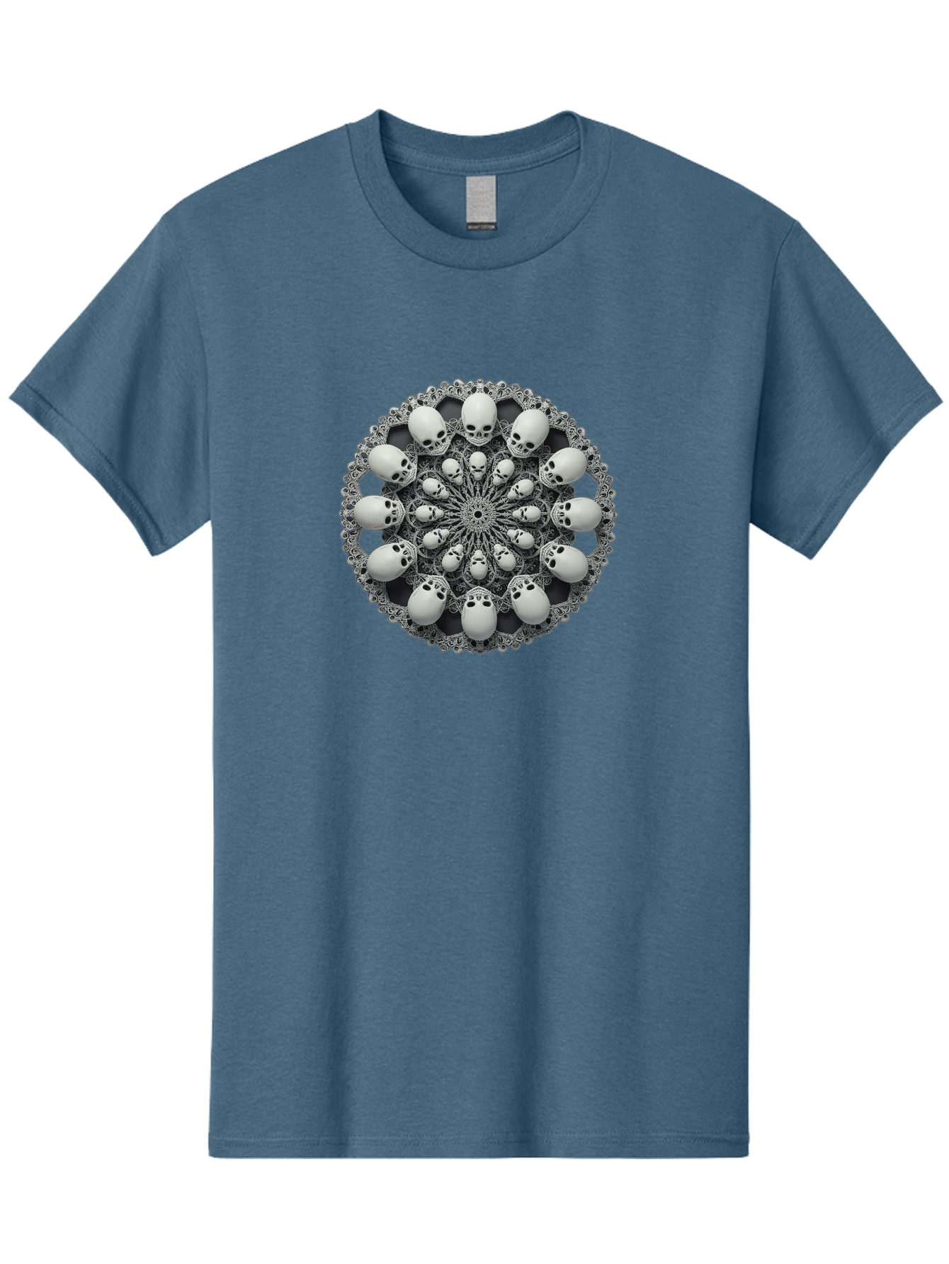 Skull-Mandala Men'S Graphic Tee, 100% Cotton, Comfortable Casual Summer Wear, Machine Washable, Mandala Design, Skull Art, Intricate Patterns, White Skulls, Mystical Symbols, Hypnotic Visuals, Geometric Shapes, Ornate Details, Abstract Art, Bad602