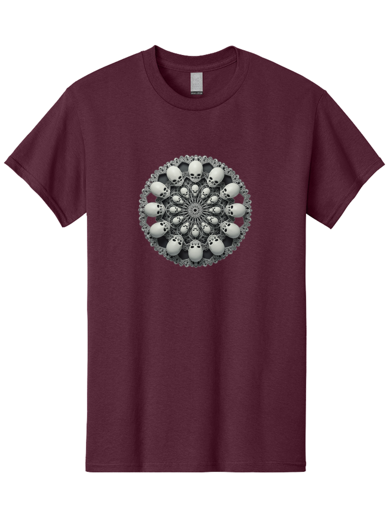 Skull-Mandala Men'S Graphic Tee, 100% Cotton, Comfortable Casual Summer Wear, Machine Washable, Mandala Design, Skull Art, Intricate Patterns, White Skulls, Mystical Symbols, Hypnotic Visuals, Geometric Shapes, Ornate Details, Abstract Art, Bad602