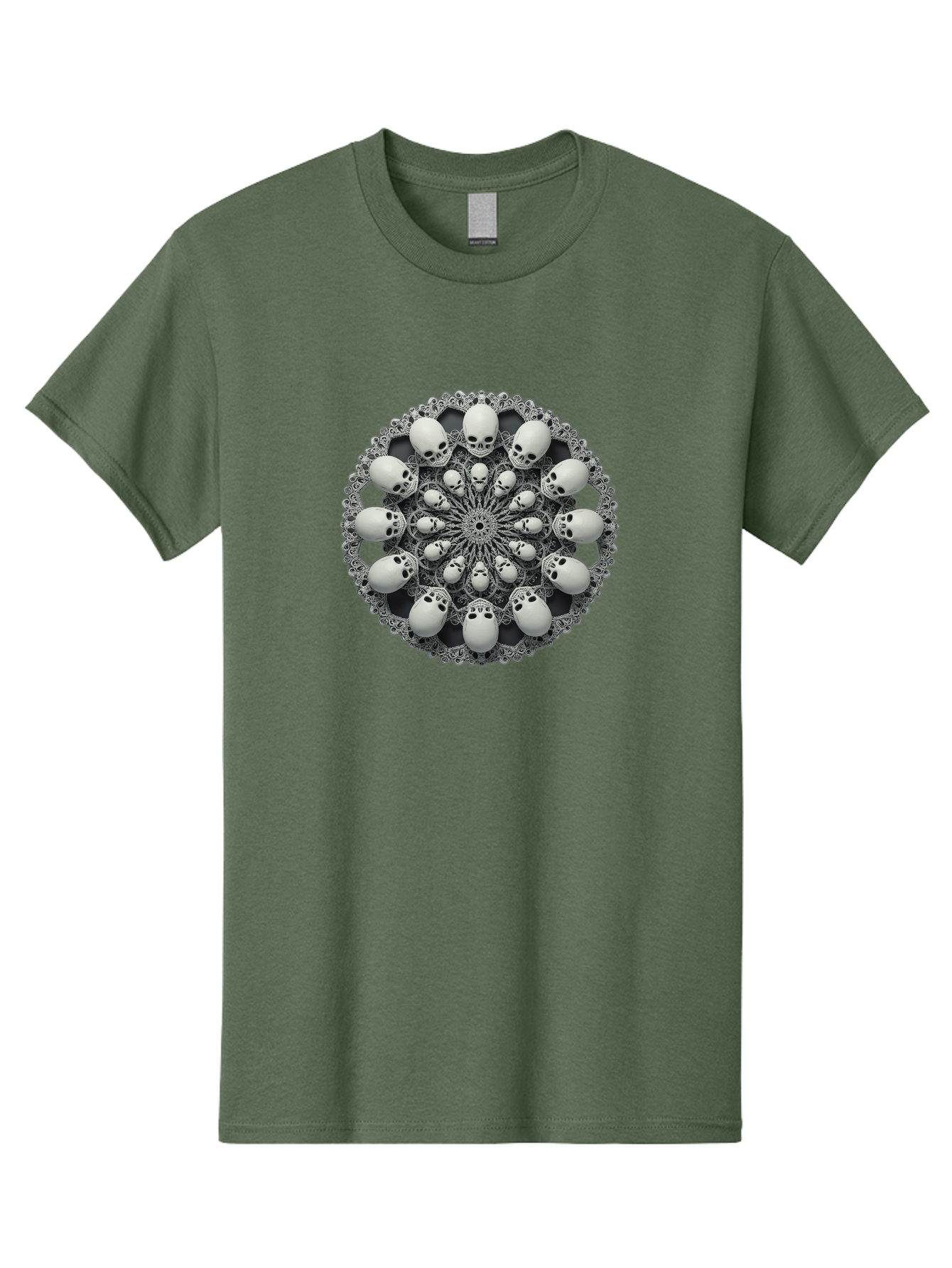 Skull-Mandala Men'S Graphic Tee, 100% Cotton, Comfortable Casual Summer Wear, Machine Washable, Mandala Design, Skull Art, Intricate Patterns, White Skulls, Mystical Symbols, Hypnotic Visuals, Geometric Shapes, Ornate Details, Abstract Art, Bad602