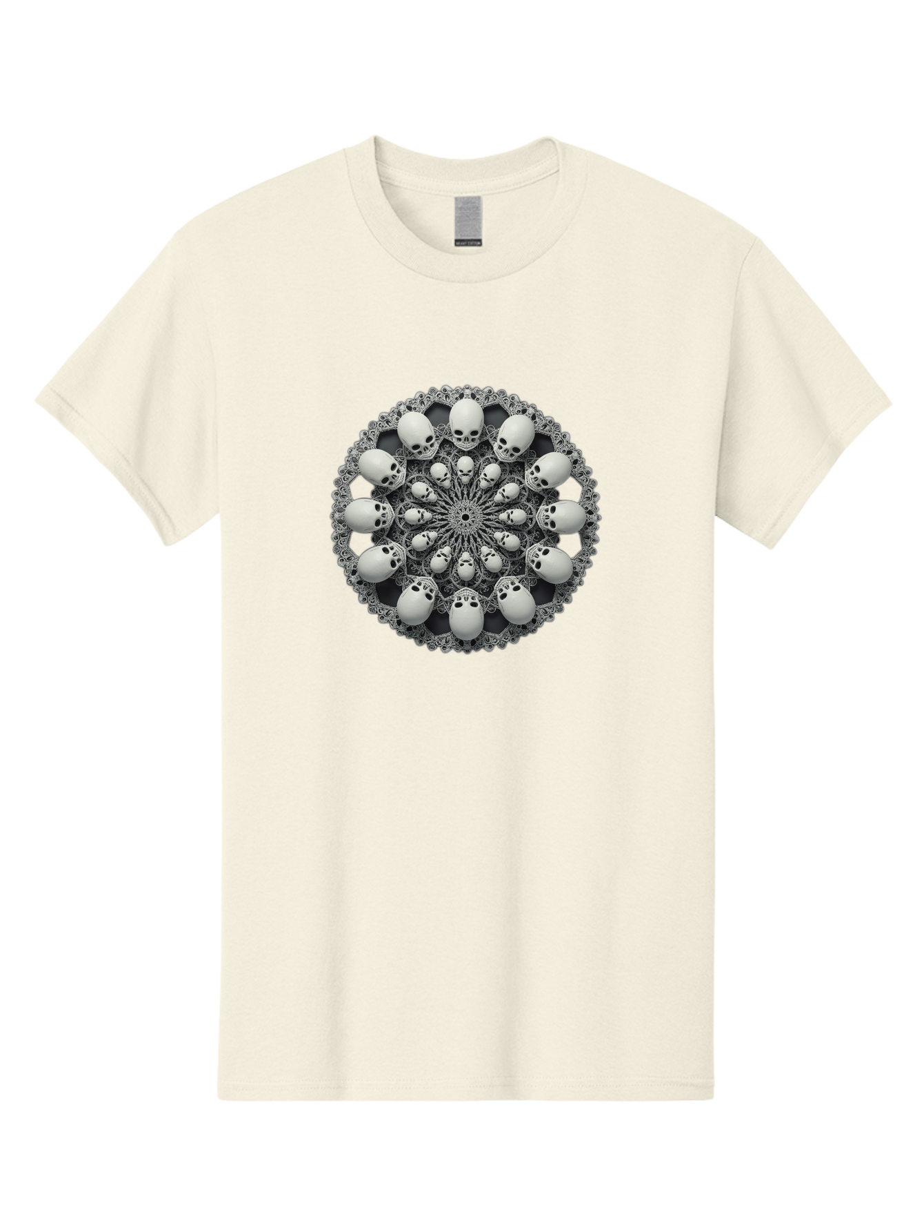 Skull-Mandala Men'S Graphic Tee, 100% Cotton, Comfortable Casual Summer Wear, Machine Washable, Mandala Design, Skull Art, Intricate Patterns, White Skulls, Mystical Symbols, Hypnotic Visuals, Geometric Shapes, Ornate Details, Abstract Art, Bad602