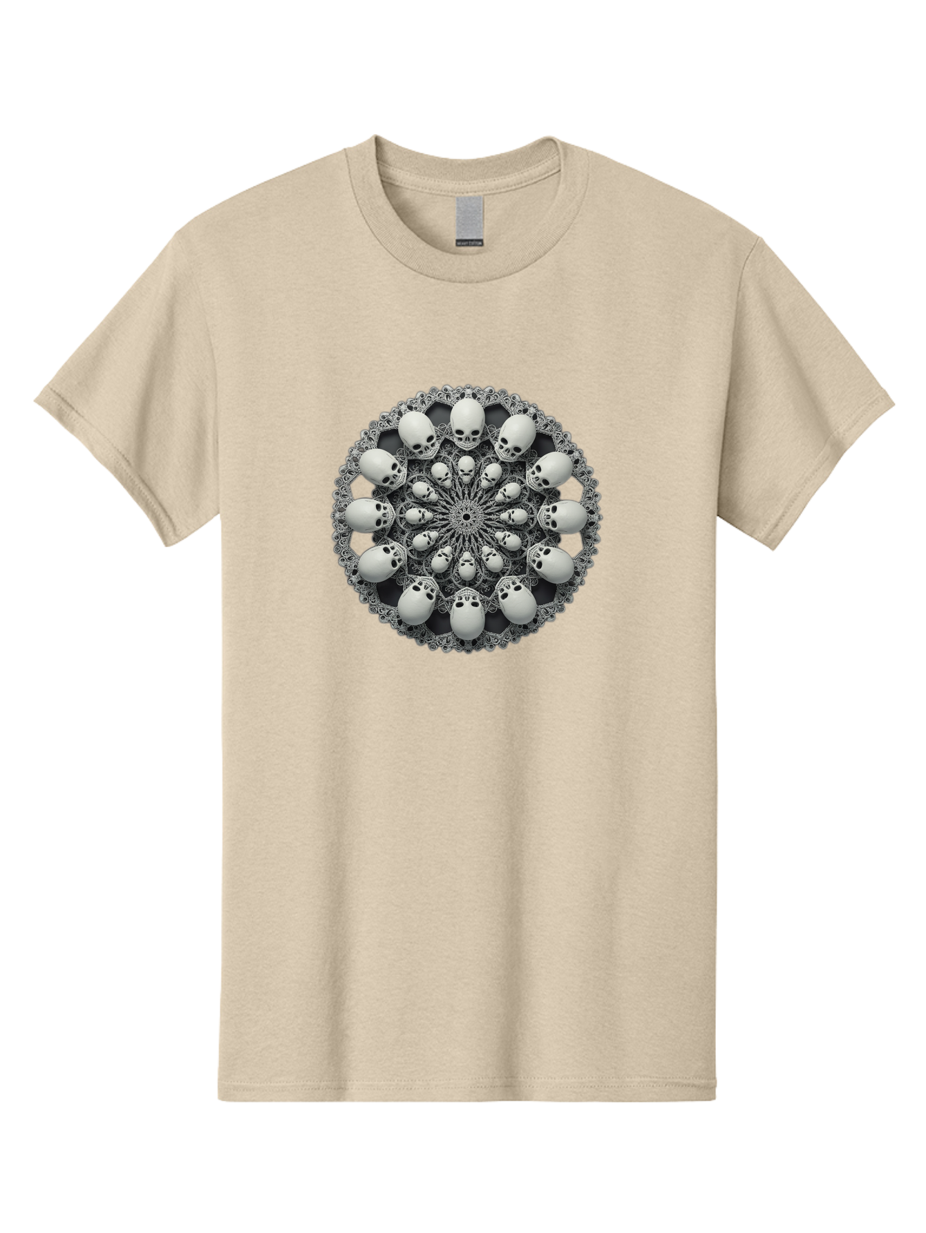Skull-Mandala Men'S Graphic Tee, 100% Cotton, Comfortable Casual Summer Wear, Machine Washable, Mandala Design, Skull Art, Intricate Patterns, White Skulls, Mystical Symbols, Hypnotic Visuals, Geometric Shapes, Ornate Details, Abstract Art, Bad602