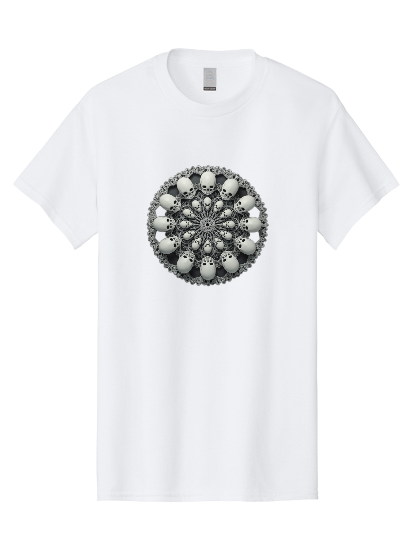 Skull-Mandala Men'S Graphic Tee, 100% Cotton, Comfortable Casual Summer Wear, Machine Washable, Mandala Design, Skull Art, Intricate Patterns, White Skulls, Mystical Symbols, Hypnotic Visuals, Geometric Shapes, Ornate Details, Abstract Art, Bad602