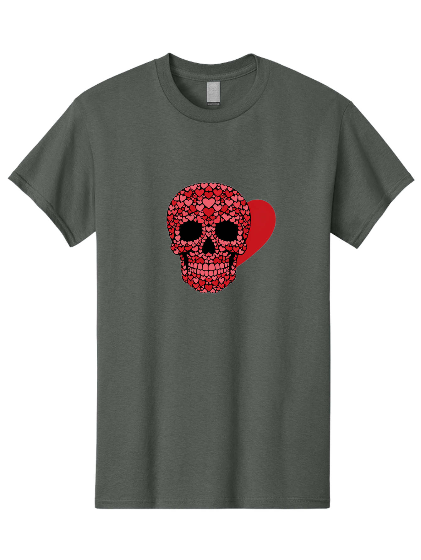 Skull-Of-Hearts Men'S Graphic Tee, 100% Cotton, Comfortable Casual Summer Wear, Machine Washable, Skull With Hearts, Heart-Shaped Skull Design, Sugar Skull Art, Red Hearts, Valentine'S Day Theme, Love Symbol, Heart Pattern, Skull Decoration, Bad603