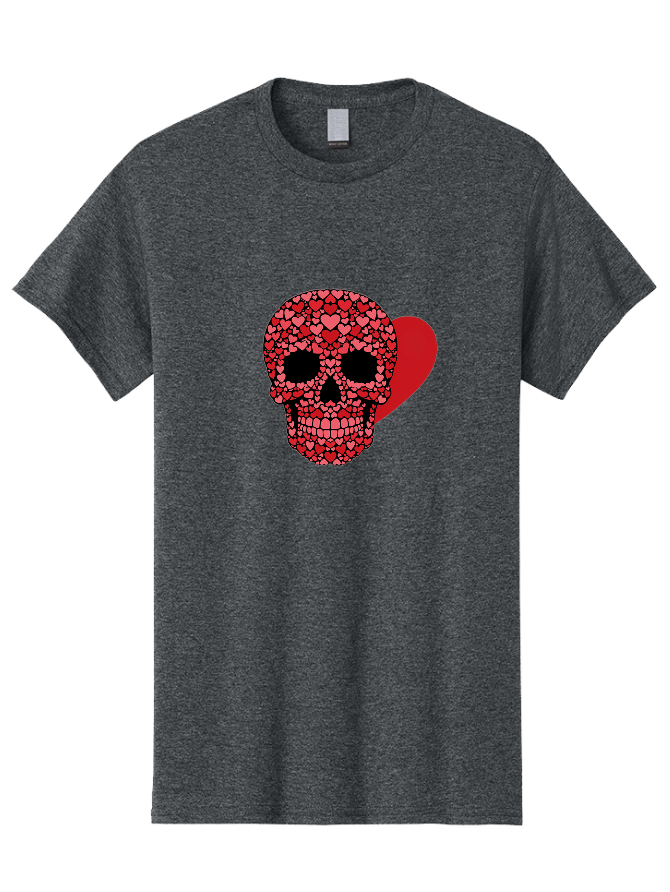 Skull-Of-Hearts Men'S Graphic Tee, 100% Cotton, Comfortable Casual Summer Wear, Machine Washable, Skull With Hearts, Heart-Shaped Skull Design, Sugar Skull Art, Red Hearts, Valentine'S Day Theme, Love Symbol, Heart Pattern, Skull Decoration, Bad603