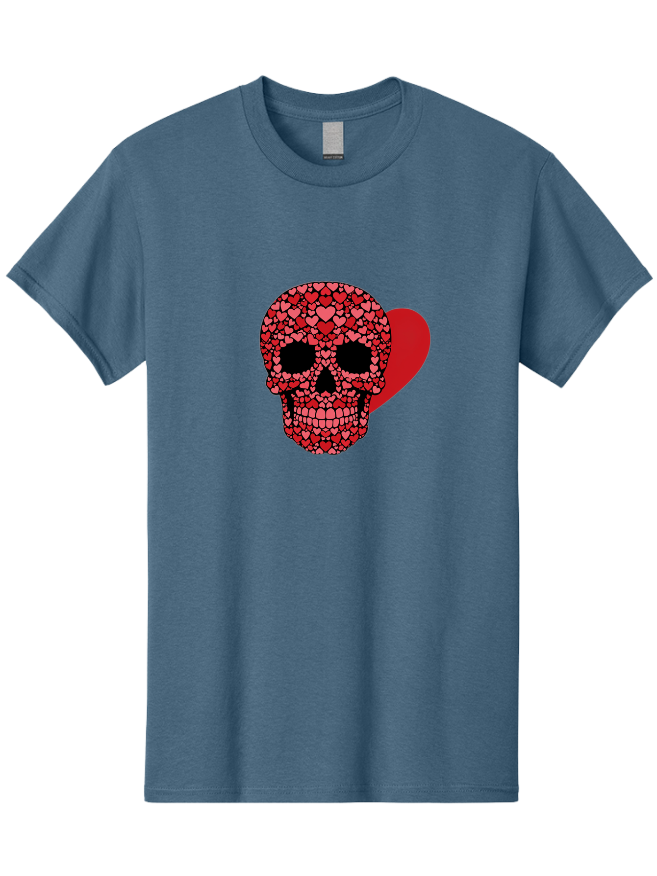 Skull-Of-Hearts Men'S Graphic Tee, 100% Cotton, Comfortable Casual Summer Wear, Machine Washable, Skull With Hearts, Heart-Shaped Skull Design, Sugar Skull Art, Red Hearts, Valentine'S Day Theme, Love Symbol, Heart Pattern, Skull Decoration, Bad603