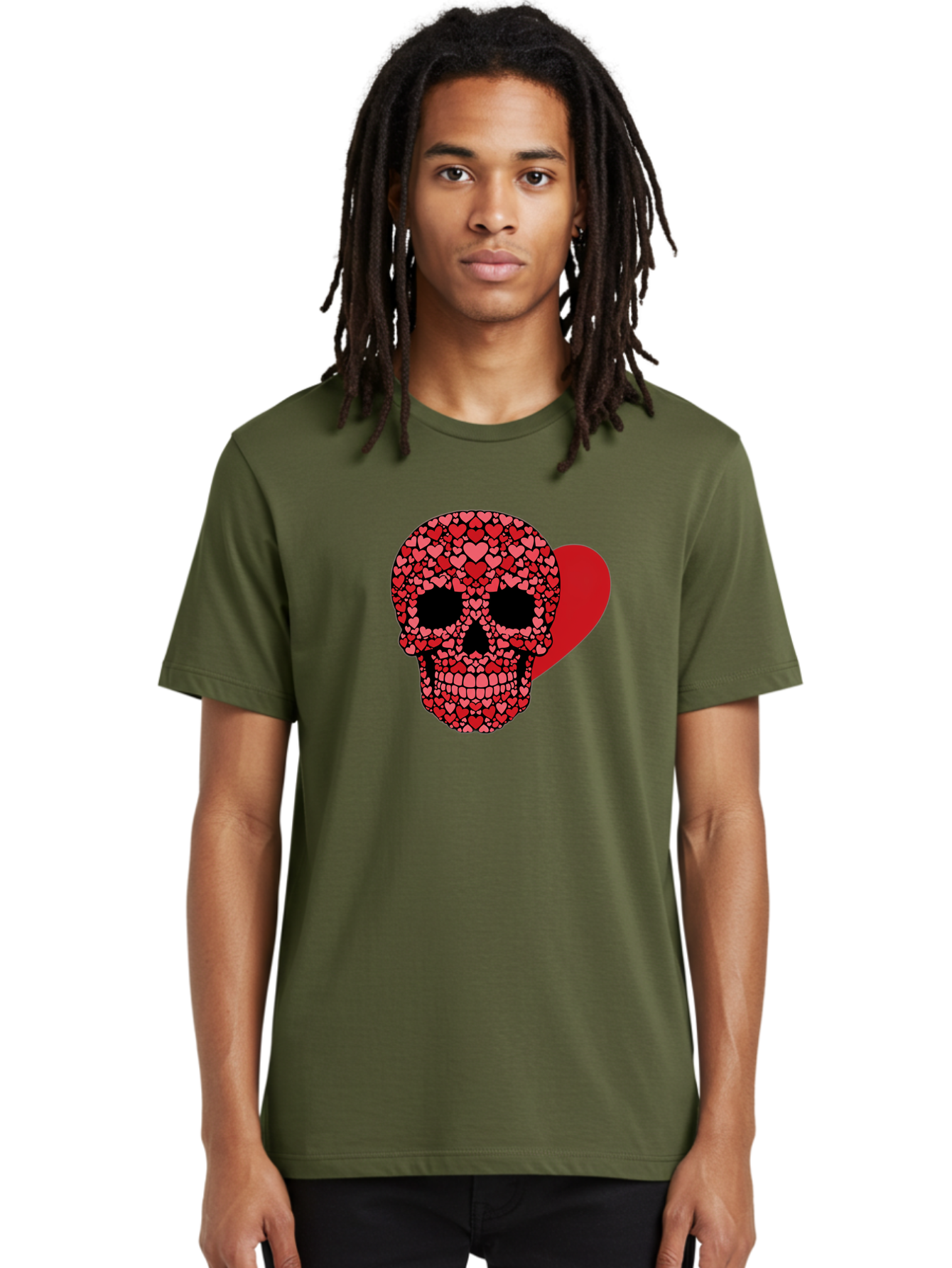 Skull-Of-Hearts Men'S Graphic Tee, 100% Cotton, Comfortable Casual Summer Wear, Machine Washable, Skull With Hearts, Heart-Shaped Skull Design, Sugar Skull Art, Red Hearts, Valentine'S Day Theme, Love Symbol, Heart Pattern, Skull Decoration, Bad603