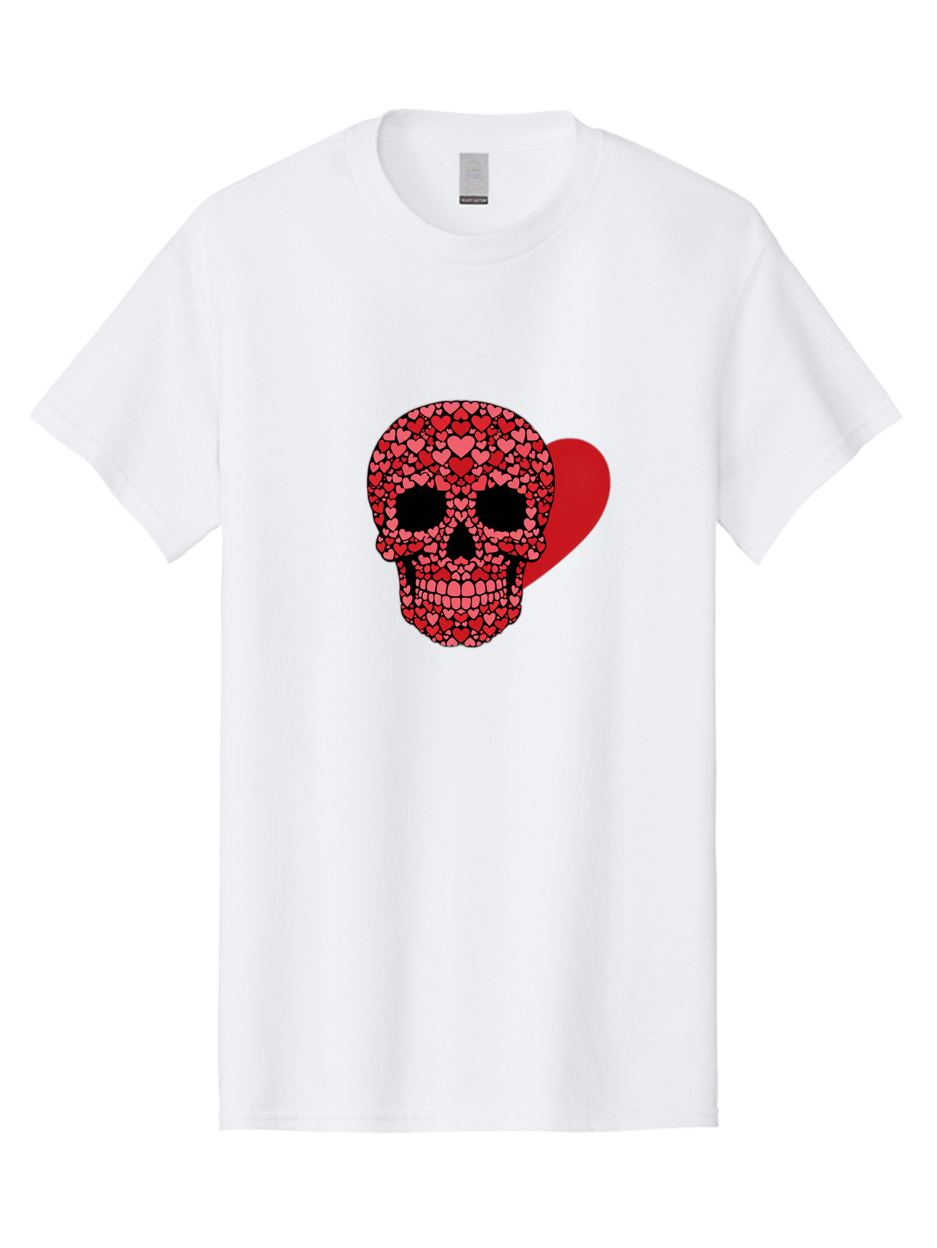 Skull-Of-Hearts Men'S Graphic Tee, 100% Cotton, Comfortable Casual Summer Wear, Machine Washable, Skull With Hearts, Heart-Shaped Skull Design, Sugar Skull Art, Red Hearts, Valentine'S Day Theme, Love Symbol, Heart Pattern, Skull Decoration, Bad603