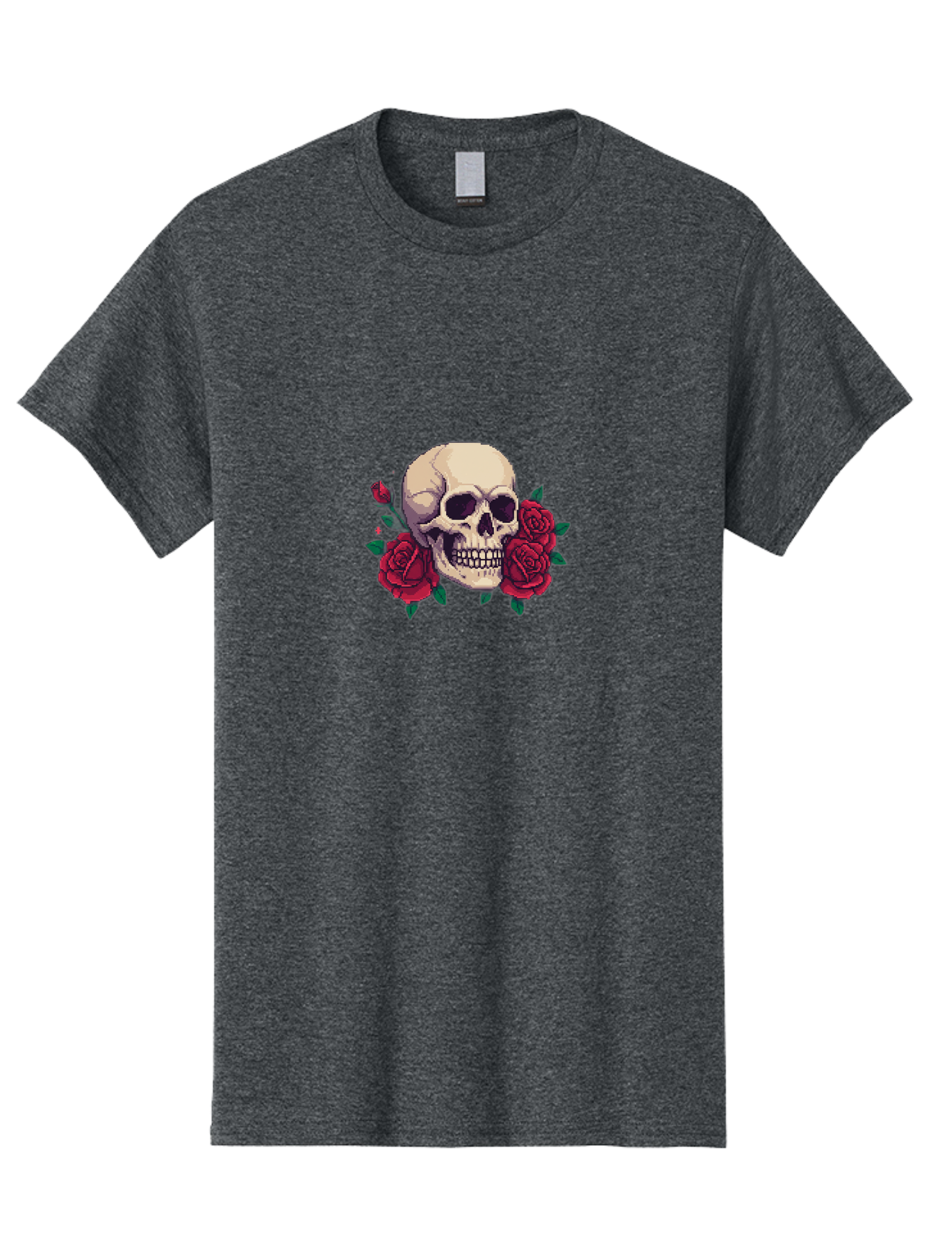Skull-Pixel-Art Men'S Graphic Tee, 100% Cotton, Comfortable Casual Summer Wear, Machine Washable, Human Skull, Red Roses, Pixel Art, Gothic Style, Dark Beauty, Skull Decoration, Floral Skull, Goth Aesthetic, Pixelated Skull Bad604