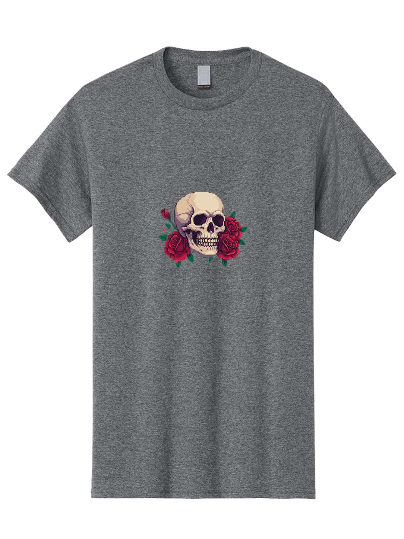 Skull-Pixel-Art Men'S Graphic Tee, 100% Cotton, Comfortable Casual Summer Wear, Machine Washable, Human Skull, Red Roses, Pixel Art, Gothic Style, Dark Beauty, Skull Decoration, Floral Skull, Goth Aesthetic, Pixelated Skull Bad604