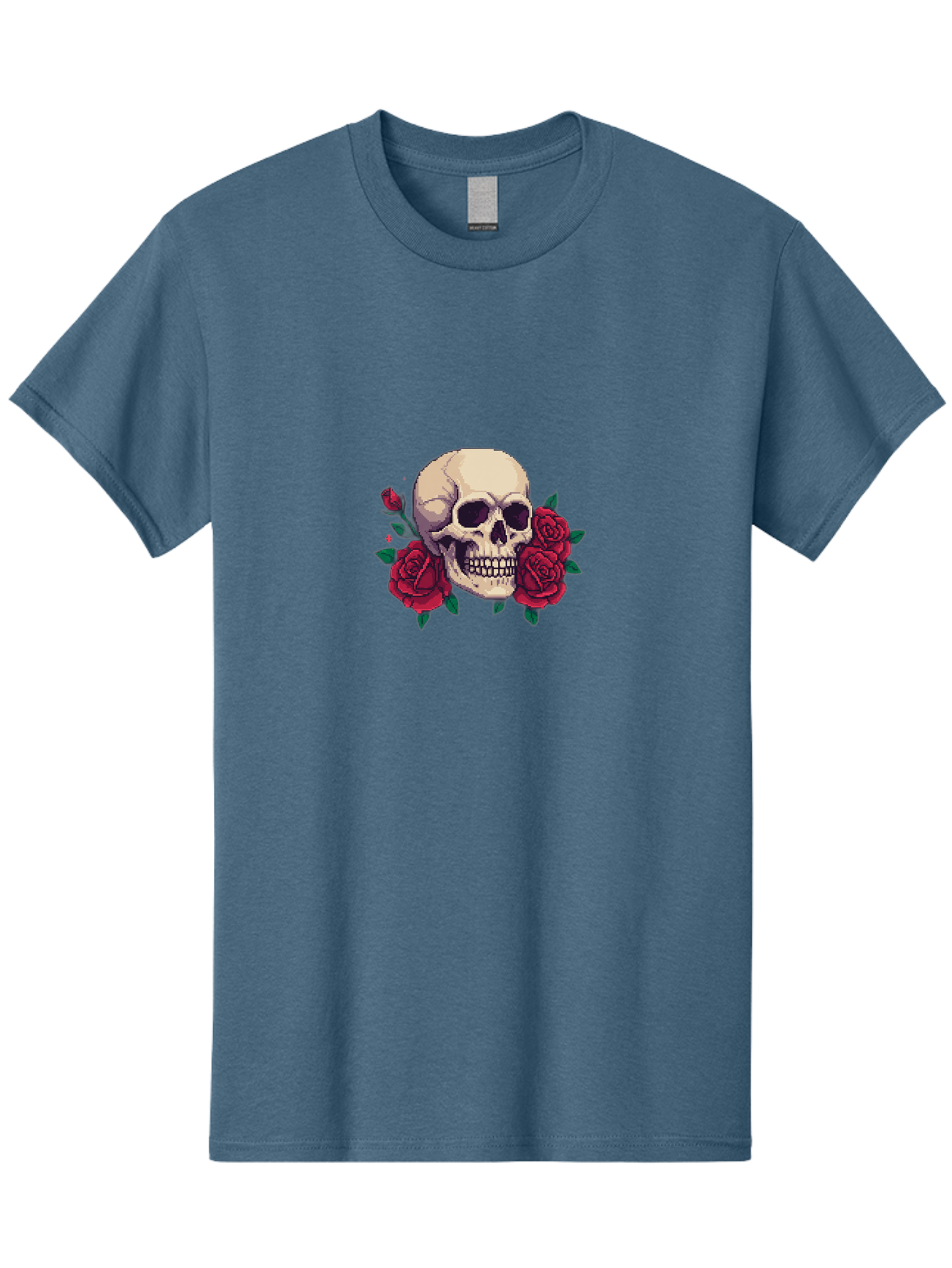 Skull-Pixel-Art Men'S Graphic Tee, 100% Cotton, Comfortable Casual Summer Wear, Machine Washable, Human Skull, Red Roses, Pixel Art, Gothic Style, Dark Beauty, Skull Decoration, Floral Skull, Goth Aesthetic, Pixelated Skull Bad604