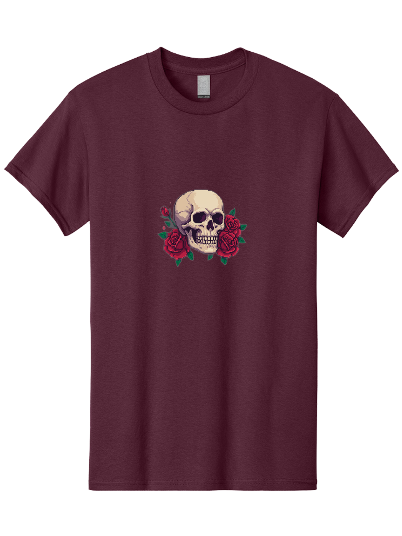 Skull-Pixel-Art Men'S Graphic Tee, 100% Cotton, Comfortable Casual Summer Wear, Machine Washable, Human Skull, Red Roses, Pixel Art, Gothic Style, Dark Beauty, Skull Decoration, Floral Skull, Goth Aesthetic, Pixelated Skull Bad604