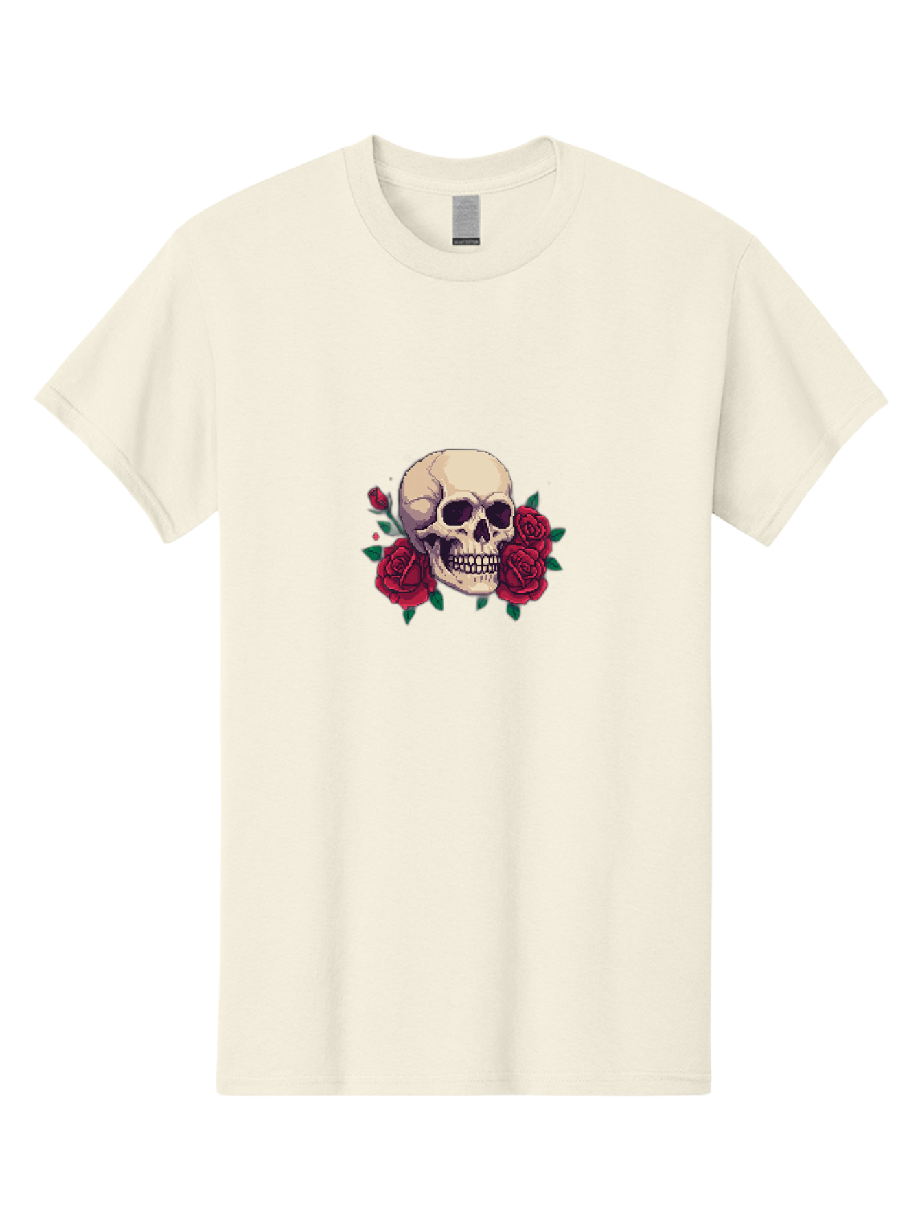 Skull-Pixel-Art Men'S Graphic Tee, 100% Cotton, Comfortable Casual Summer Wear, Machine Washable, Human Skull, Red Roses, Pixel Art, Gothic Style, Dark Beauty, Skull Decoration, Floral Skull, Goth Aesthetic, Pixelated Skull Bad604