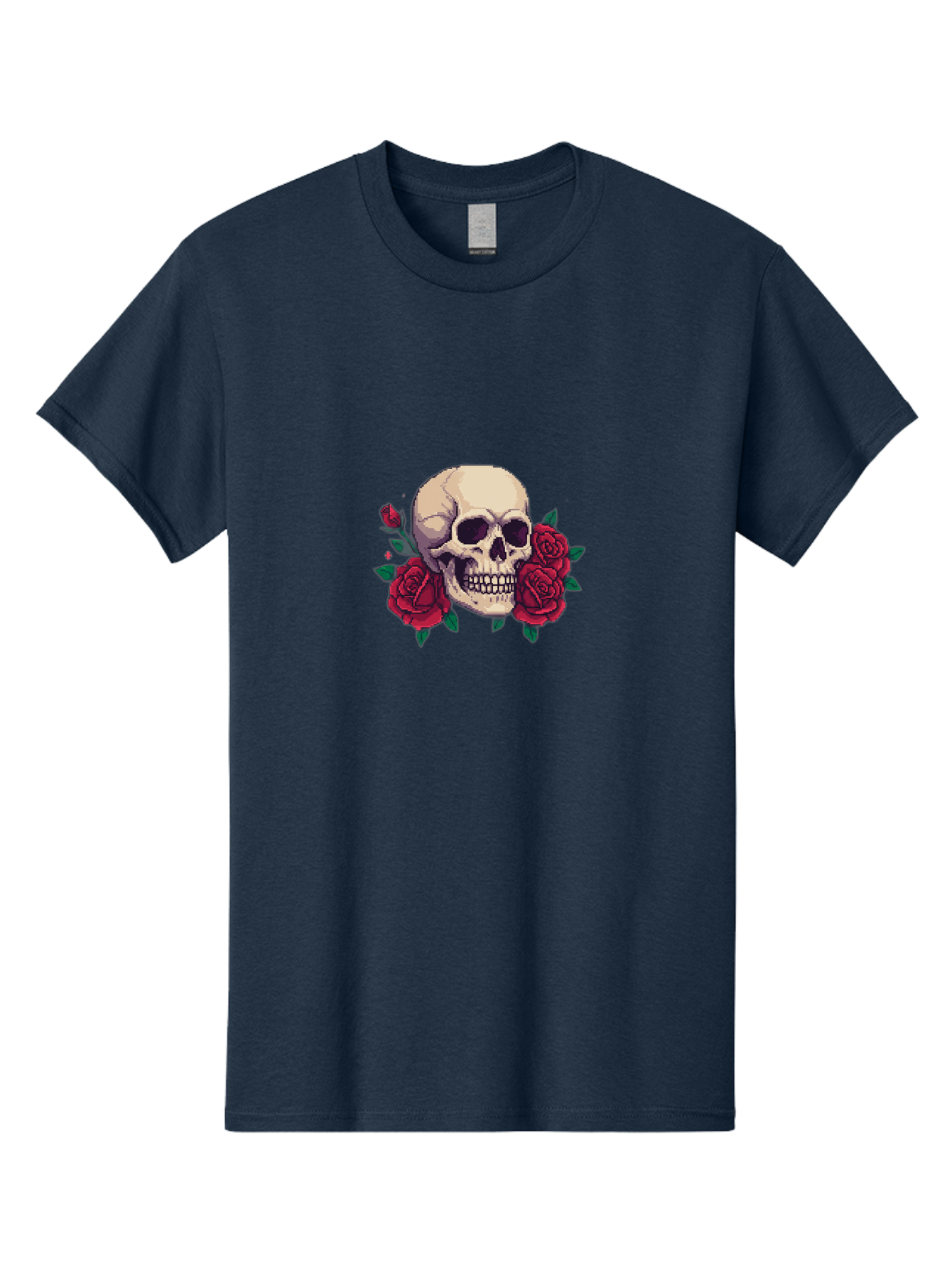 Skull-Pixel-Art Men'S Graphic Tee, 100% Cotton, Comfortable Casual Summer Wear, Machine Washable, Human Skull, Red Roses, Pixel Art, Gothic Style, Dark Beauty, Skull Decoration, Floral Skull, Goth Aesthetic, Pixelated Skull Bad604