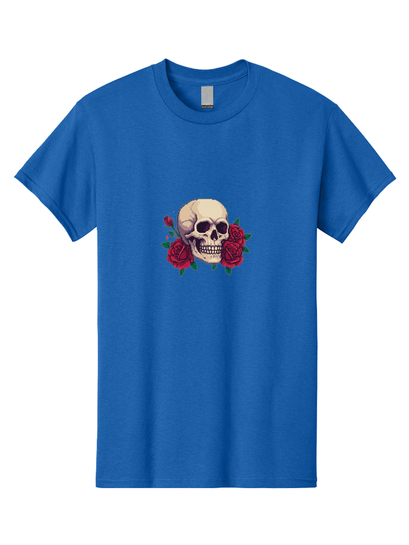Skull-Pixel-Art Men'S Graphic Tee, 100% Cotton, Comfortable Casual Summer Wear, Machine Washable, Human Skull, Red Roses, Pixel Art, Gothic Style, Dark Beauty, Skull Decoration, Floral Skull, Goth Aesthetic, Pixelated Skull Bad604