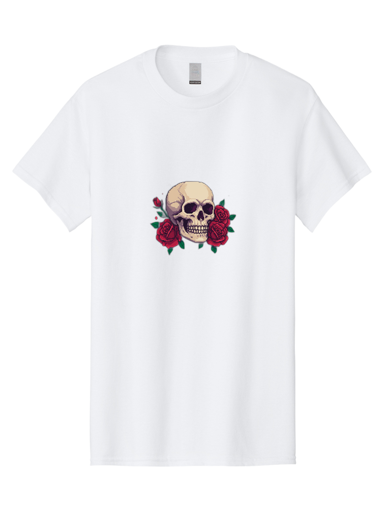 Skull-Pixel-Art Men'S Graphic Tee, 100% Cotton, Comfortable Casual Summer Wear, Machine Washable, Human Skull, Red Roses, Pixel Art, Gothic Style, Dark Beauty, Skull Decoration, Floral Skull, Goth Aesthetic, Pixelated Skull Bad604