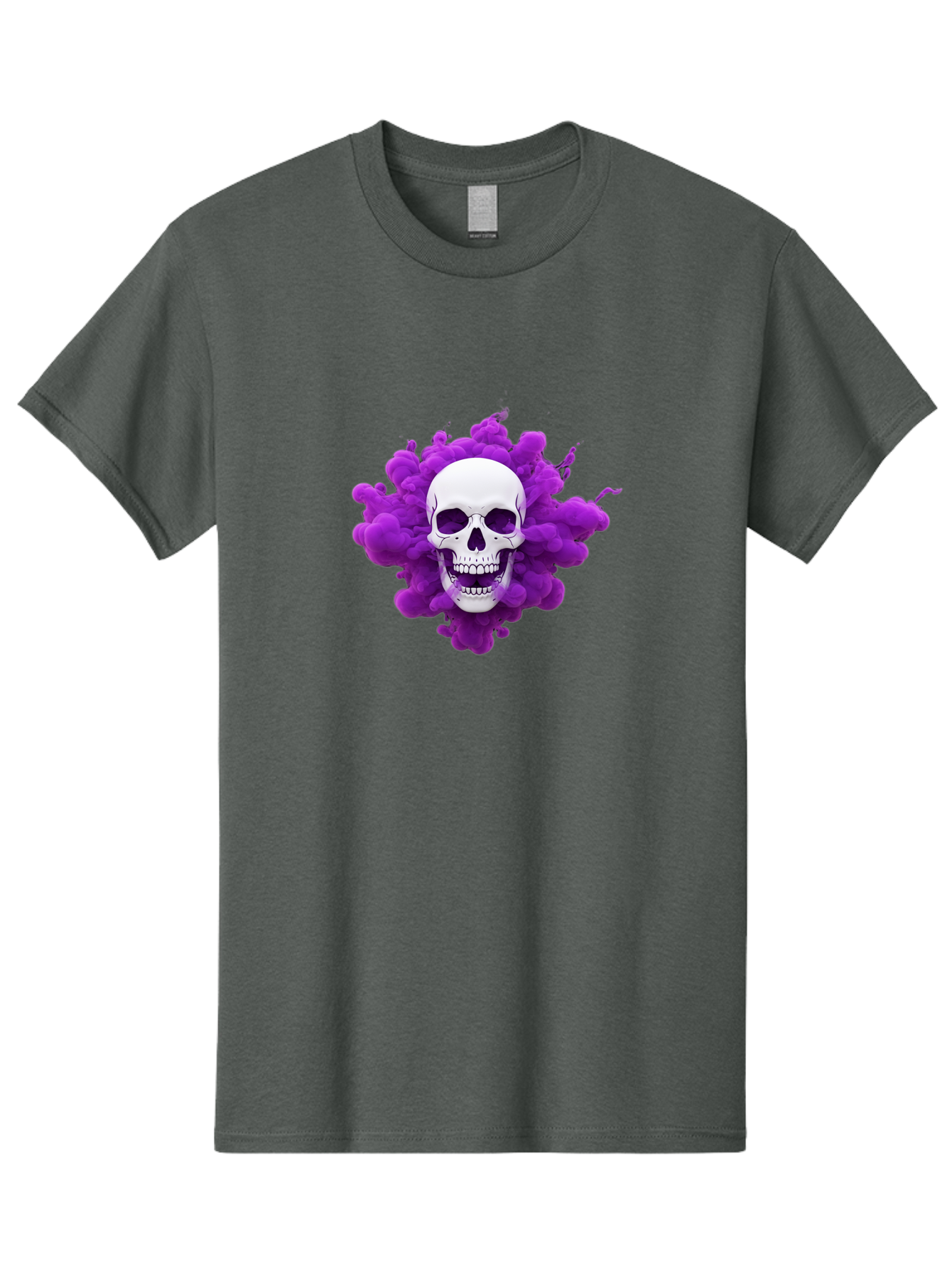 Skull-Purple-Smoke Men'S Graphic Tee, 100% Cotton, Comfortable Casual Summer Wear, Machine Washable, Human Skull, Purple Smoke, Dark Art, Gothic Style, Mysterious Atmosphere, Surreal Imagery, Edgy Design, Vibrant Purple Hue Bad605