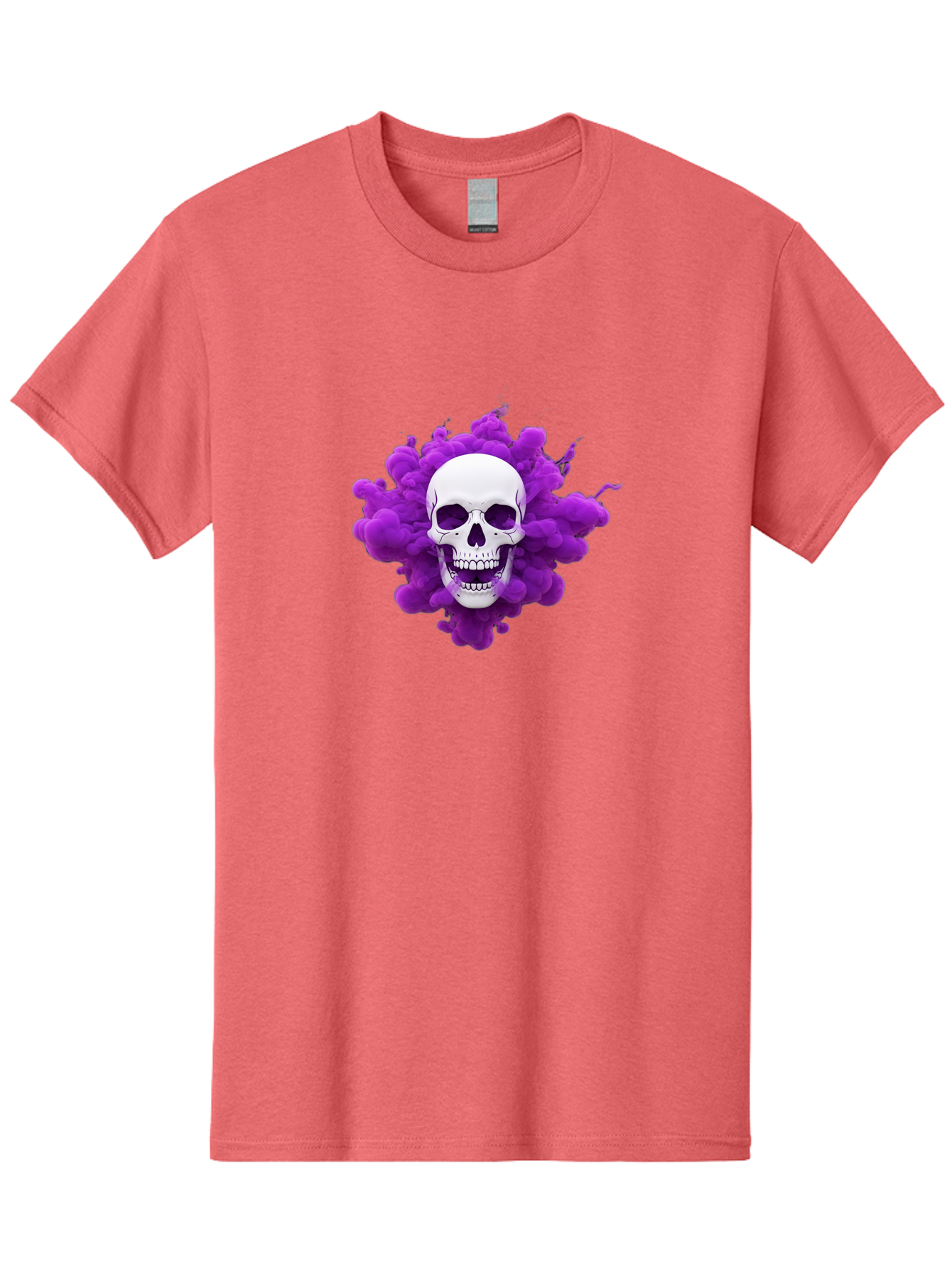 Skull-Purple-Smoke Men'S Graphic Tee, 100% Cotton, Comfortable Casual Summer Wear, Machine Washable, Human Skull, Purple Smoke, Dark Art, Gothic Style, Mysterious Atmosphere, Surreal Imagery, Edgy Design, Vibrant Purple Hue Bad605