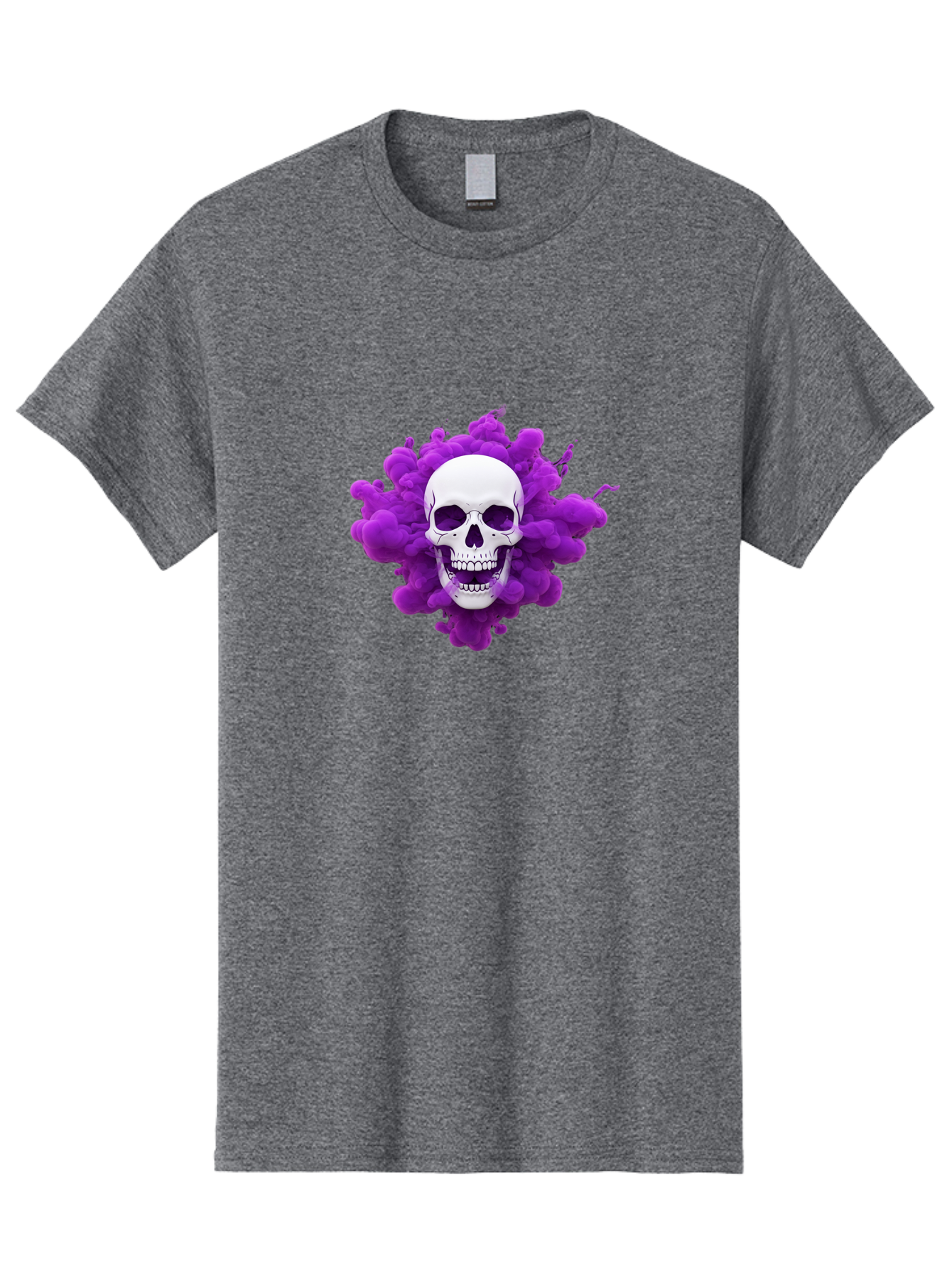 Skull-Purple-Smoke Men'S Graphic Tee, 100% Cotton, Comfortable Casual Summer Wear, Machine Washable, Human Skull, Purple Smoke, Dark Art, Gothic Style, Mysterious Atmosphere, Surreal Imagery, Edgy Design, Vibrant Purple Hue Bad605