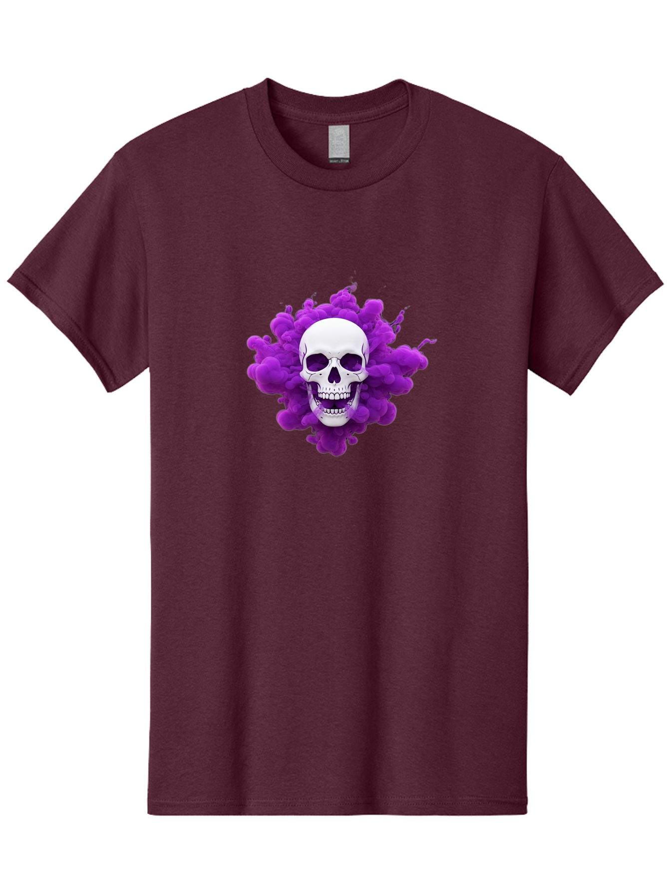 Skull-Purple-Smoke Men'S Graphic Tee, 100% Cotton, Comfortable Casual Summer Wear, Machine Washable, Human Skull, Purple Smoke, Dark Art, Gothic Style, Mysterious Atmosphere, Surreal Imagery, Edgy Design, Vibrant Purple Hue Bad605
