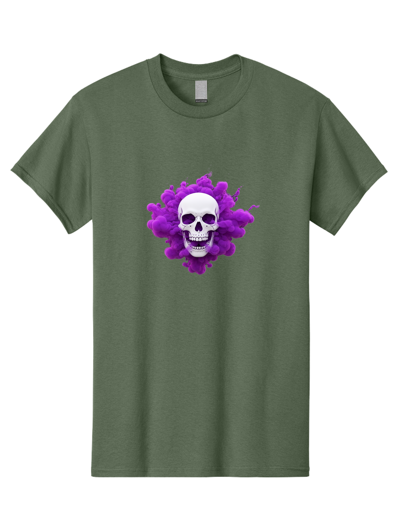 Skull-Purple-Smoke Men'S Graphic Tee, 100% Cotton, Comfortable Casual Summer Wear, Machine Washable, Human Skull, Purple Smoke, Dark Art, Gothic Style, Mysterious Atmosphere, Surreal Imagery, Edgy Design, Vibrant Purple Hue Bad605