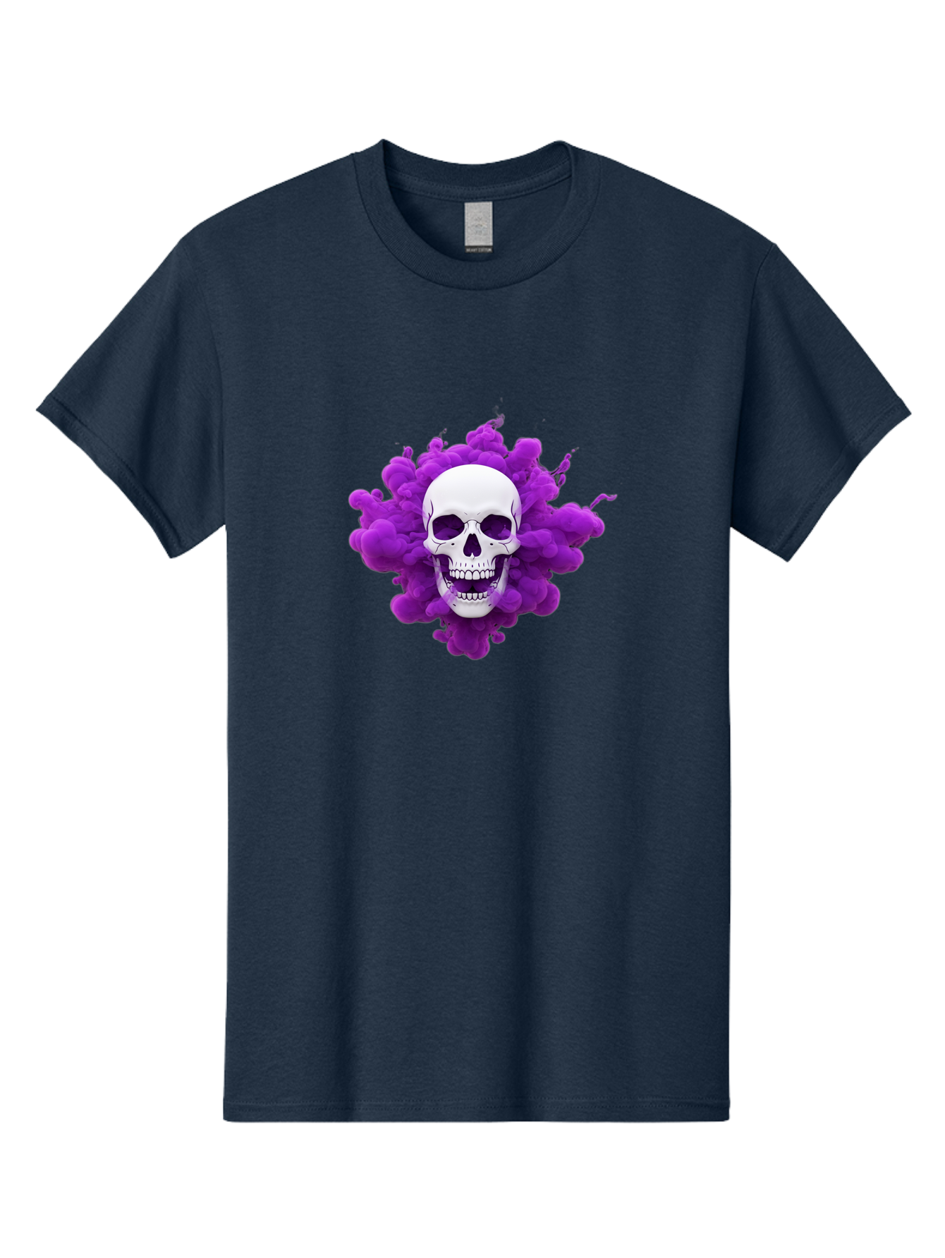 Skull-Purple-Smoke Men'S Graphic Tee, 100% Cotton, Comfortable Casual Summer Wear, Machine Washable, Human Skull, Purple Smoke, Dark Art, Gothic Style, Mysterious Atmosphere, Surreal Imagery, Edgy Design, Vibrant Purple Hue Bad605