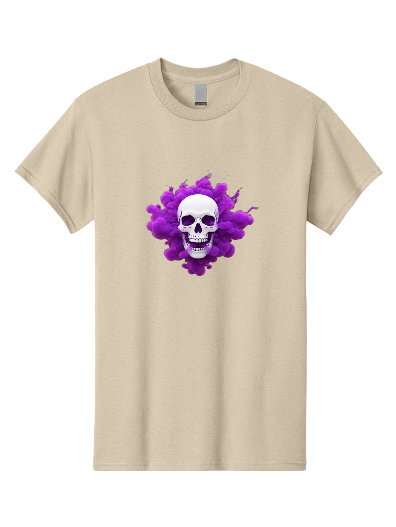 Skull-Purple-Smoke Men'S Graphic Tee, 100% Cotton, Comfortable Casual Summer Wear, Machine Washable, Human Skull, Purple Smoke, Dark Art, Gothic Style, Mysterious Atmosphere, Surreal Imagery, Edgy Design, Vibrant Purple Hue Bad605